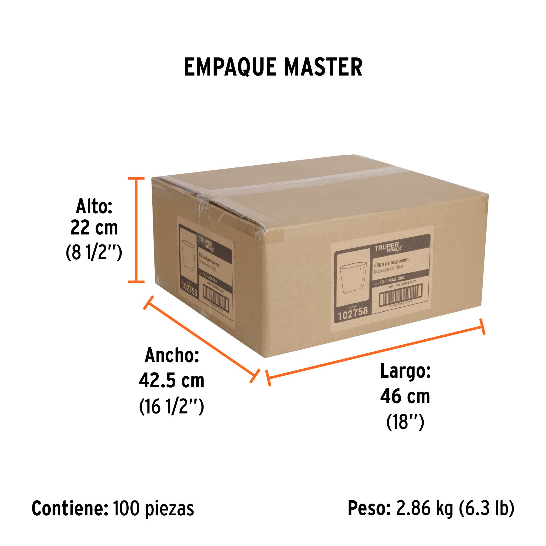 Bolsa con 5 filtros de tela para aspiradora MAX-20A - Empaque