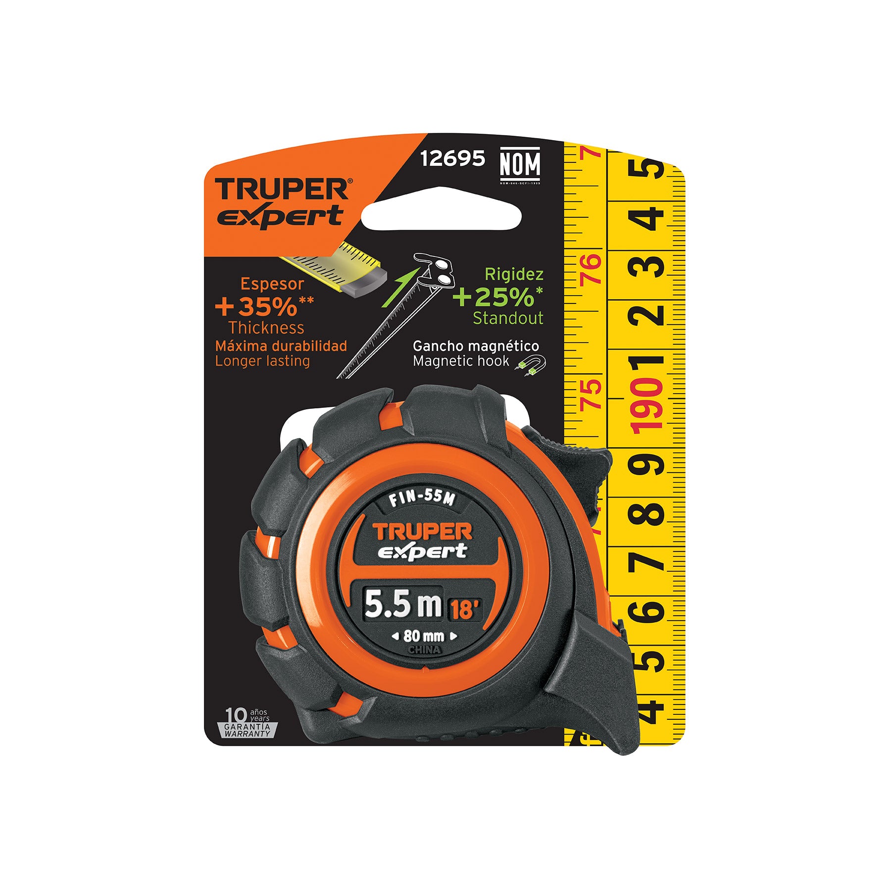 Flexómetro industrial contra impactos 5.5 m cinta 25 mm