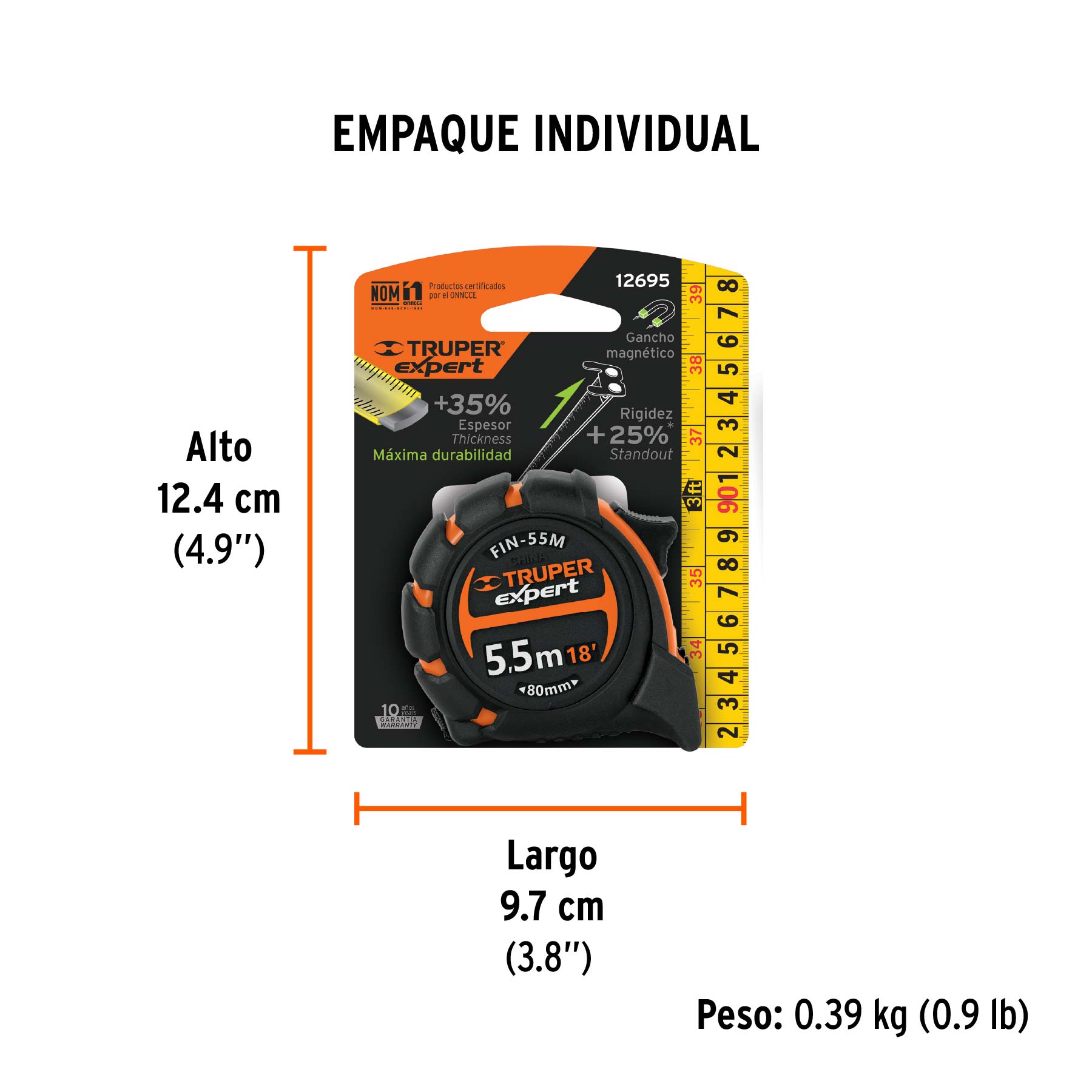 Flexómetro industrial contra impactos 5.5 m cinta 25 mm - Empaque