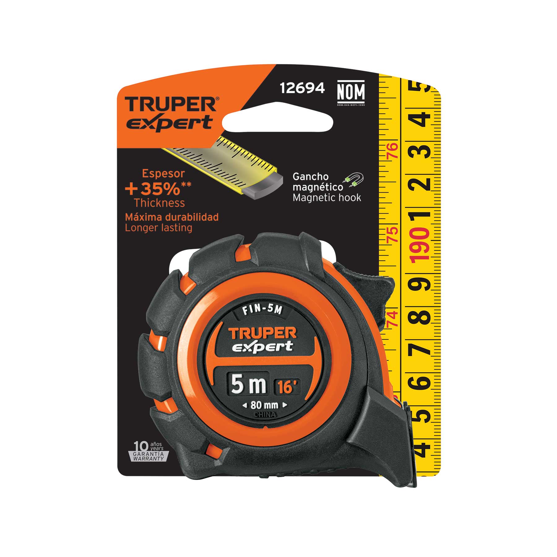 Flexómetro industrial contra impactos 5 m cinta 19 mm