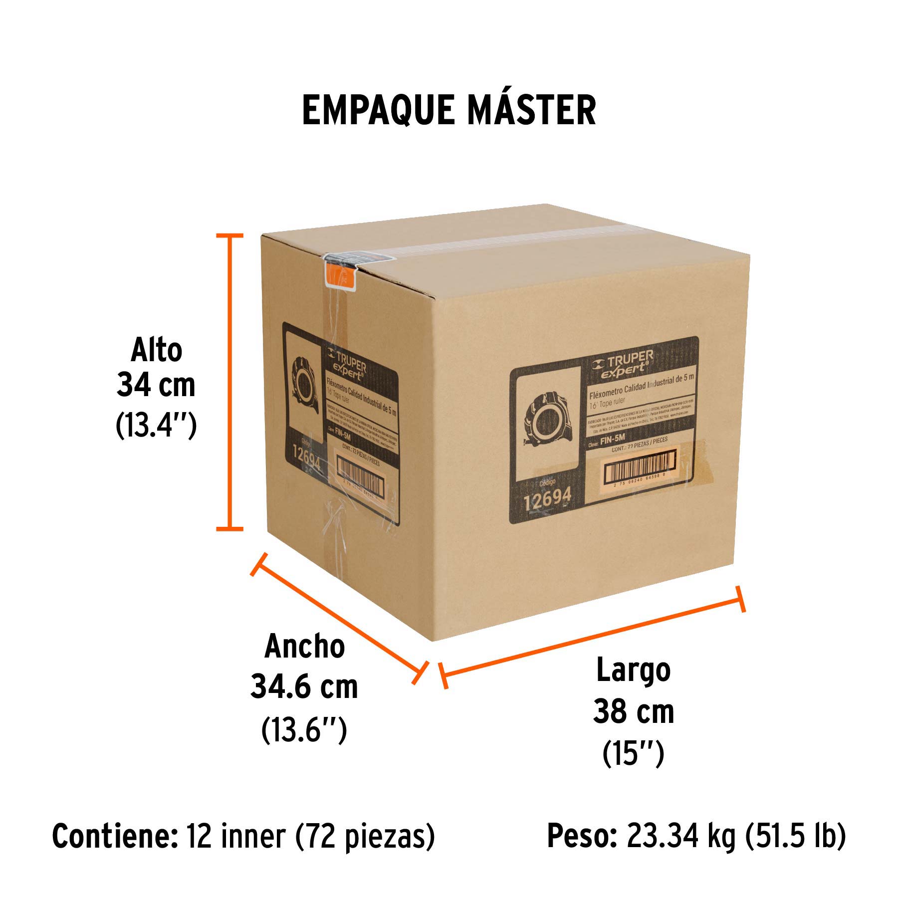 Flexómetro industrial contra impactos 5 m cinta 19 mm - Empaque
