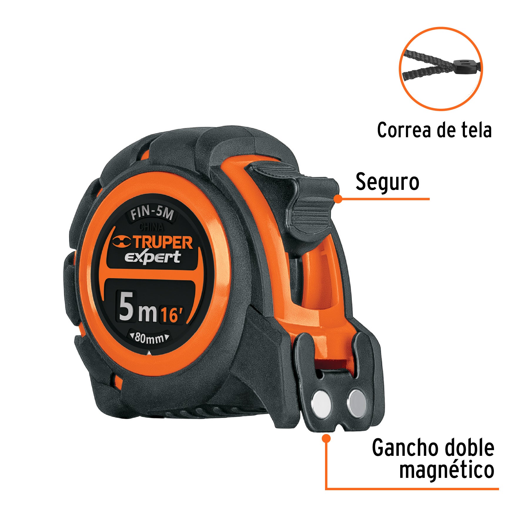Flexómetro industrial contra impactos 5 m cinta 19 mm