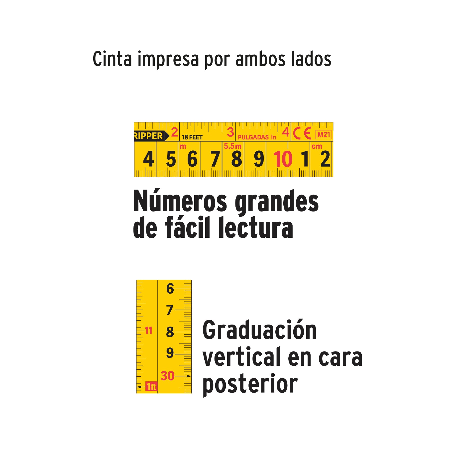 Flexómetro industrial contra impactos 5 m cinta 19 mm