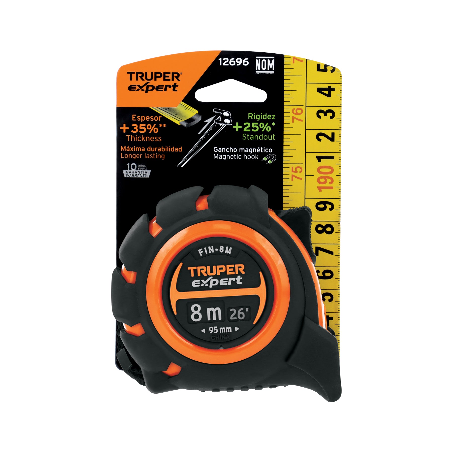 Flexómetro industrial contra impactos 8 m cinta 25 mm