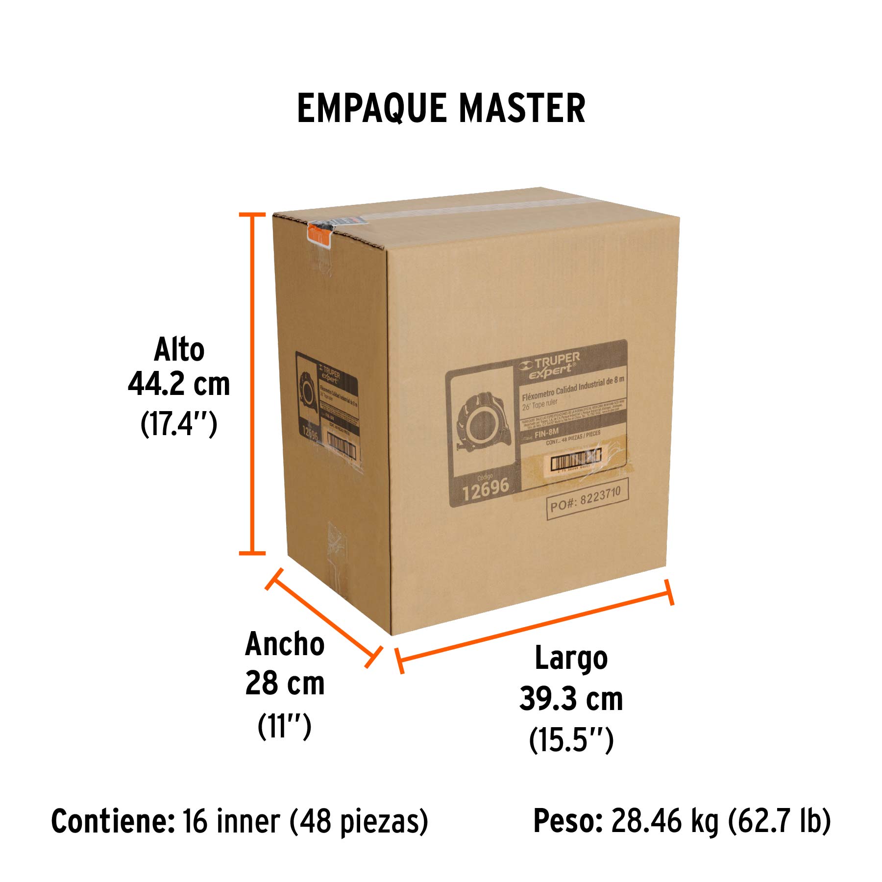 Flexómetro industrial contra impactos 8 m cinta 25 mm - Empaque
