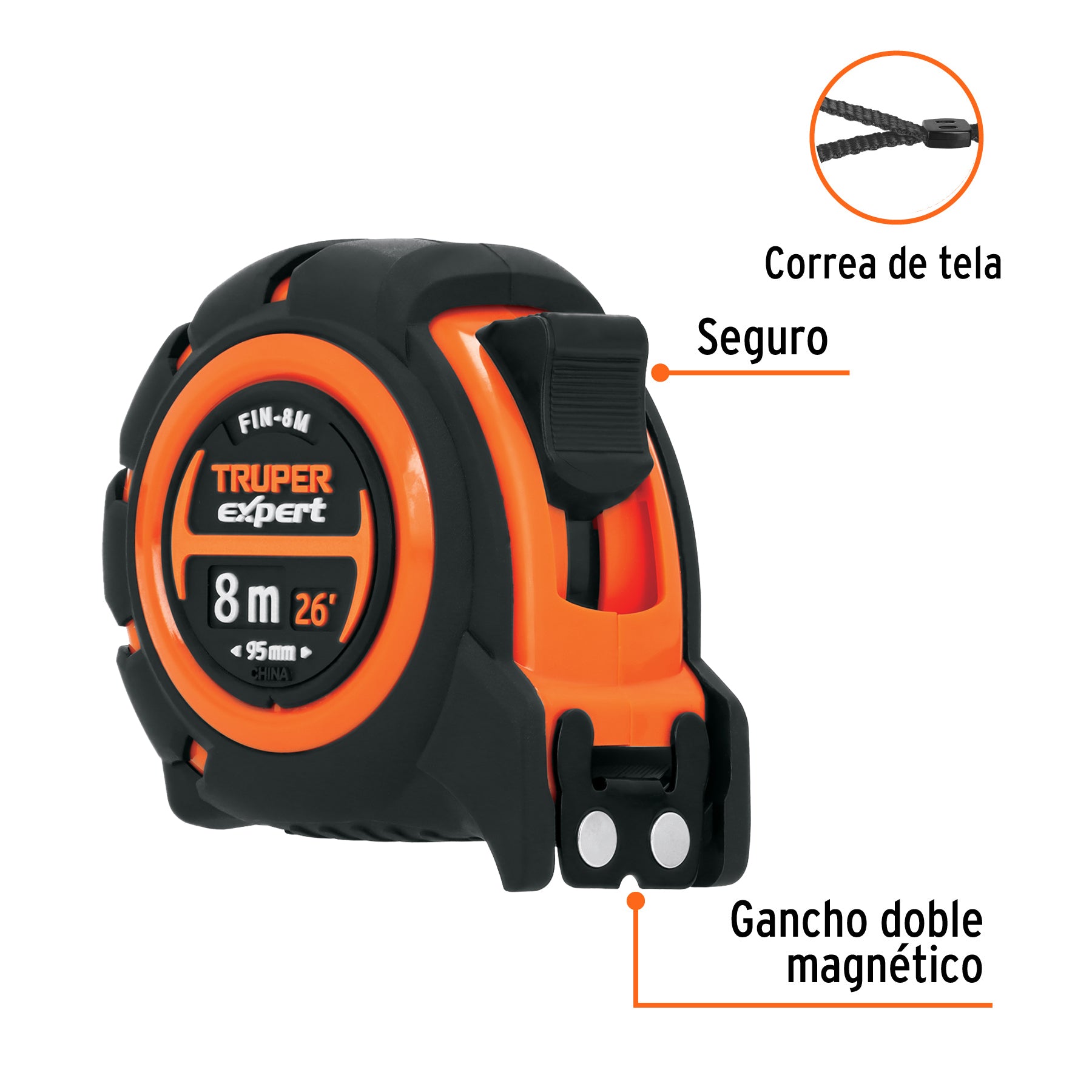 Flexómetro industrial contra impactos 8 m cinta 25 mm
