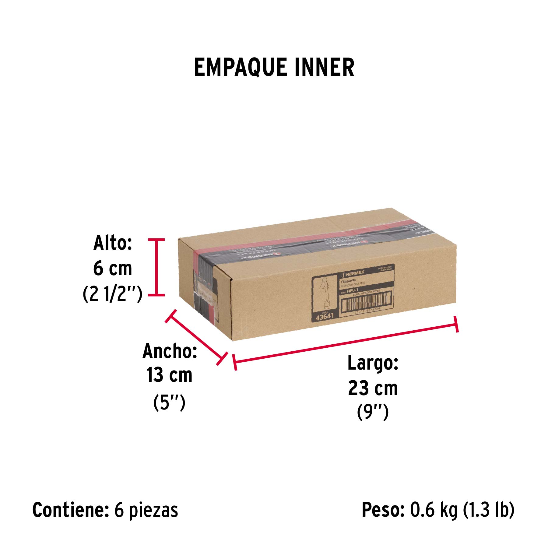 Fijapuerta metálico, acabado latón brillante, HERMEX - Empaque
