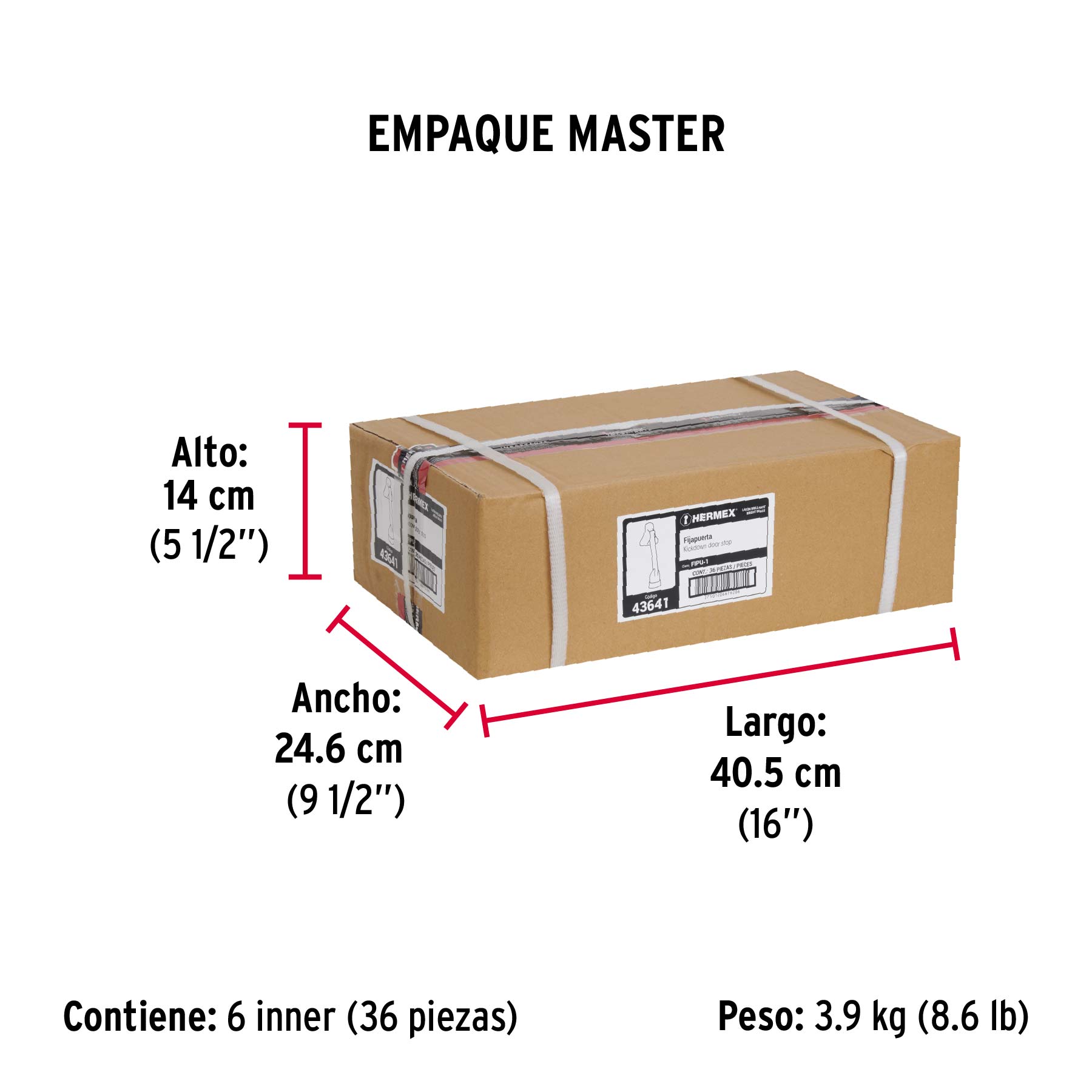 Fijapuerta metálico, acabado latón brillante, HERMEX - Empaque