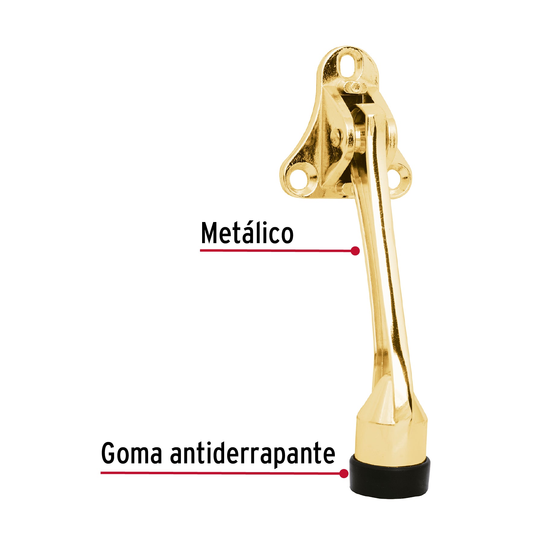 Fijapuerta metálico, acabado latón brillante, HERMEX