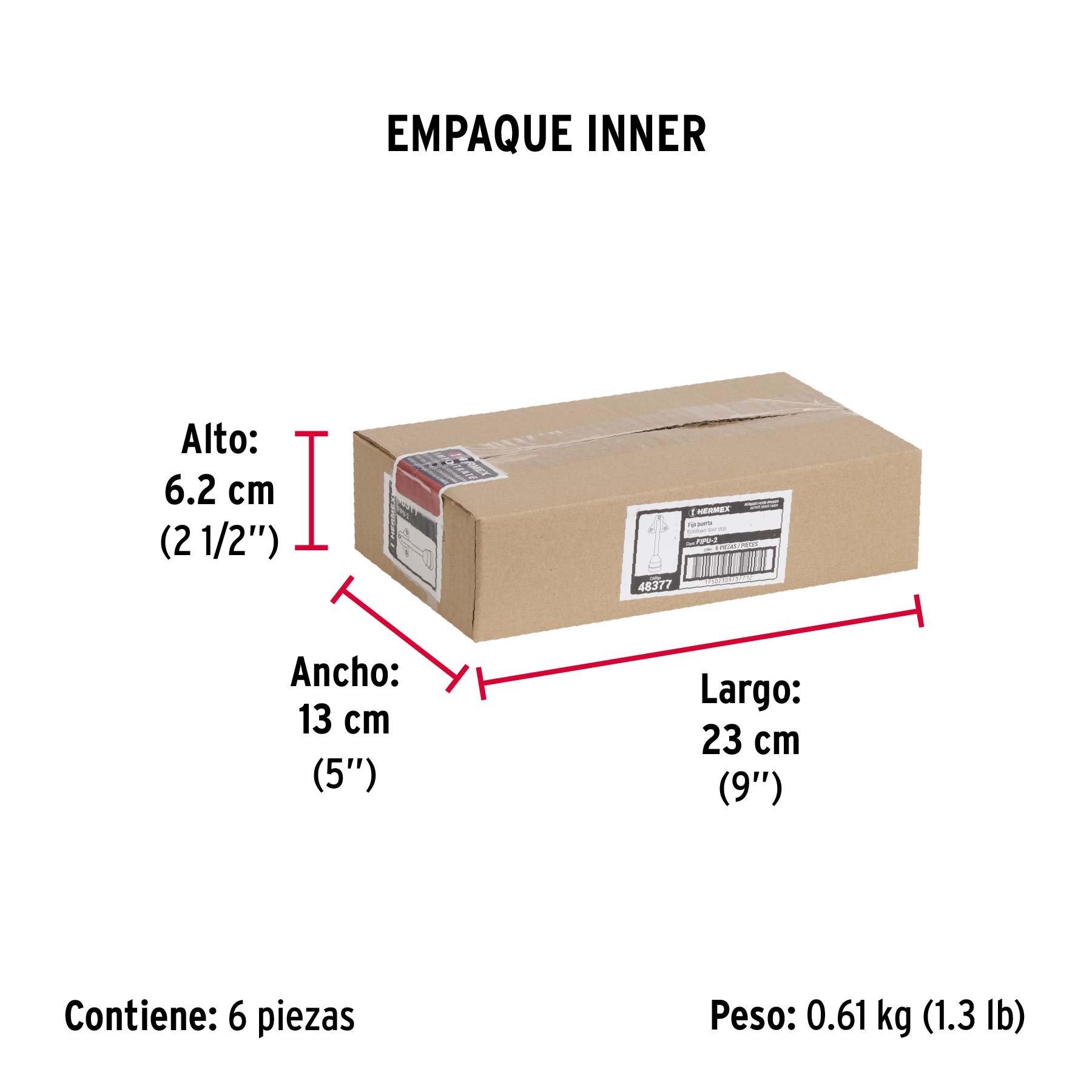 Fijapuerta metálico, acabado latón antiguo, HERMEX - Empaque