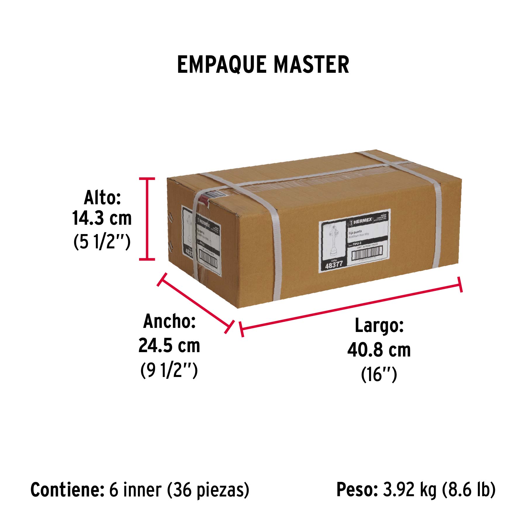 Fijapuerta metálico, acabado latón antiguo, HERMEX - Empaque