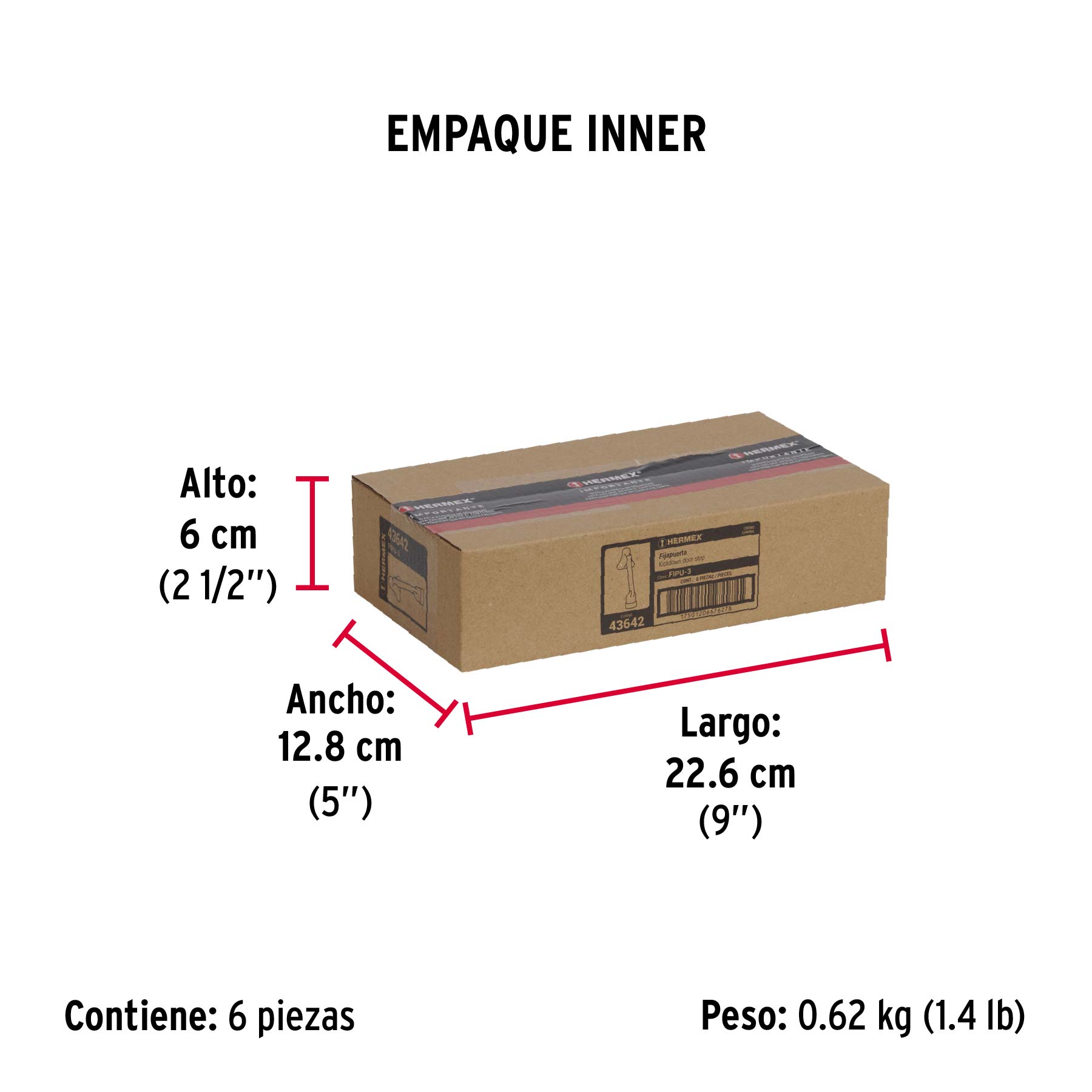 Fijapuerta metálico, acabado cromo, HERMEX - Empaque