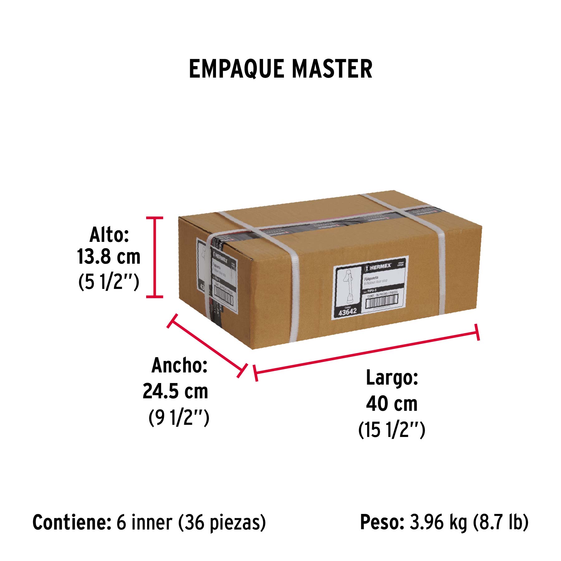 Fijapuerta metálico, acabado cromo, HERMEX - Empaque