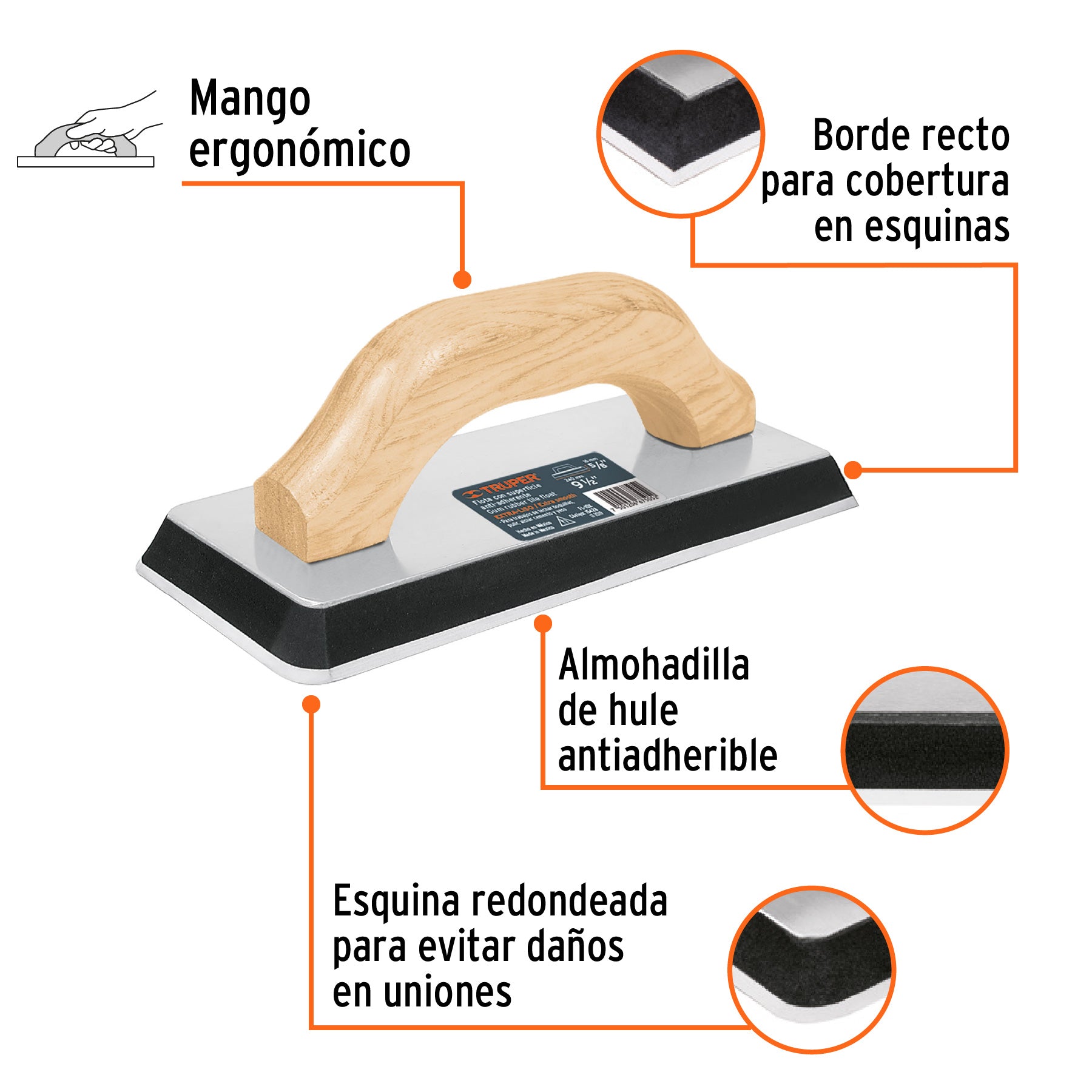 Flota de hule 9-1/2", espesor 5/8",acabado extraliso, TRUPER