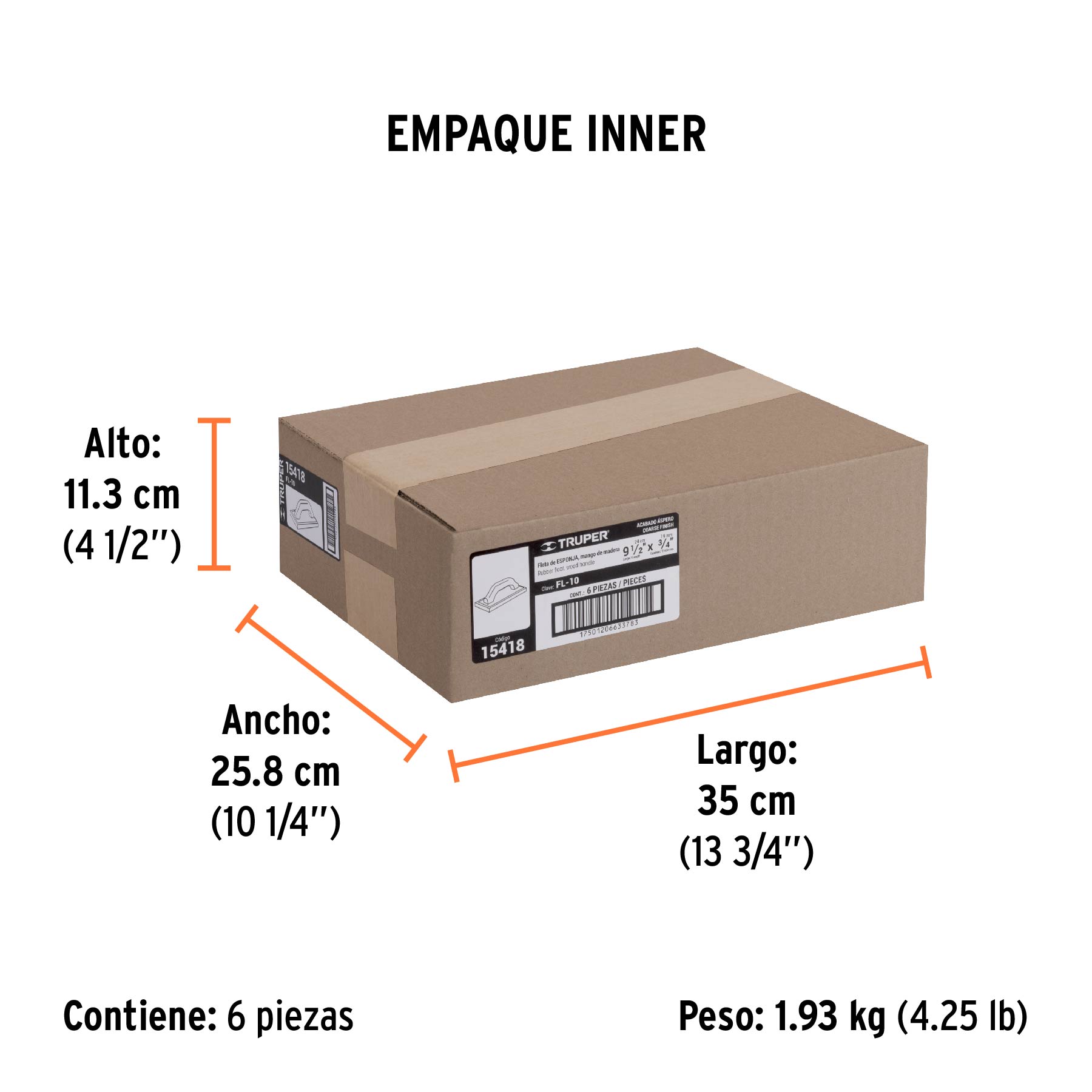 Flota de esponja 9-1/2" espesor 3/4", acabado áspero, TRUPER - Empaque