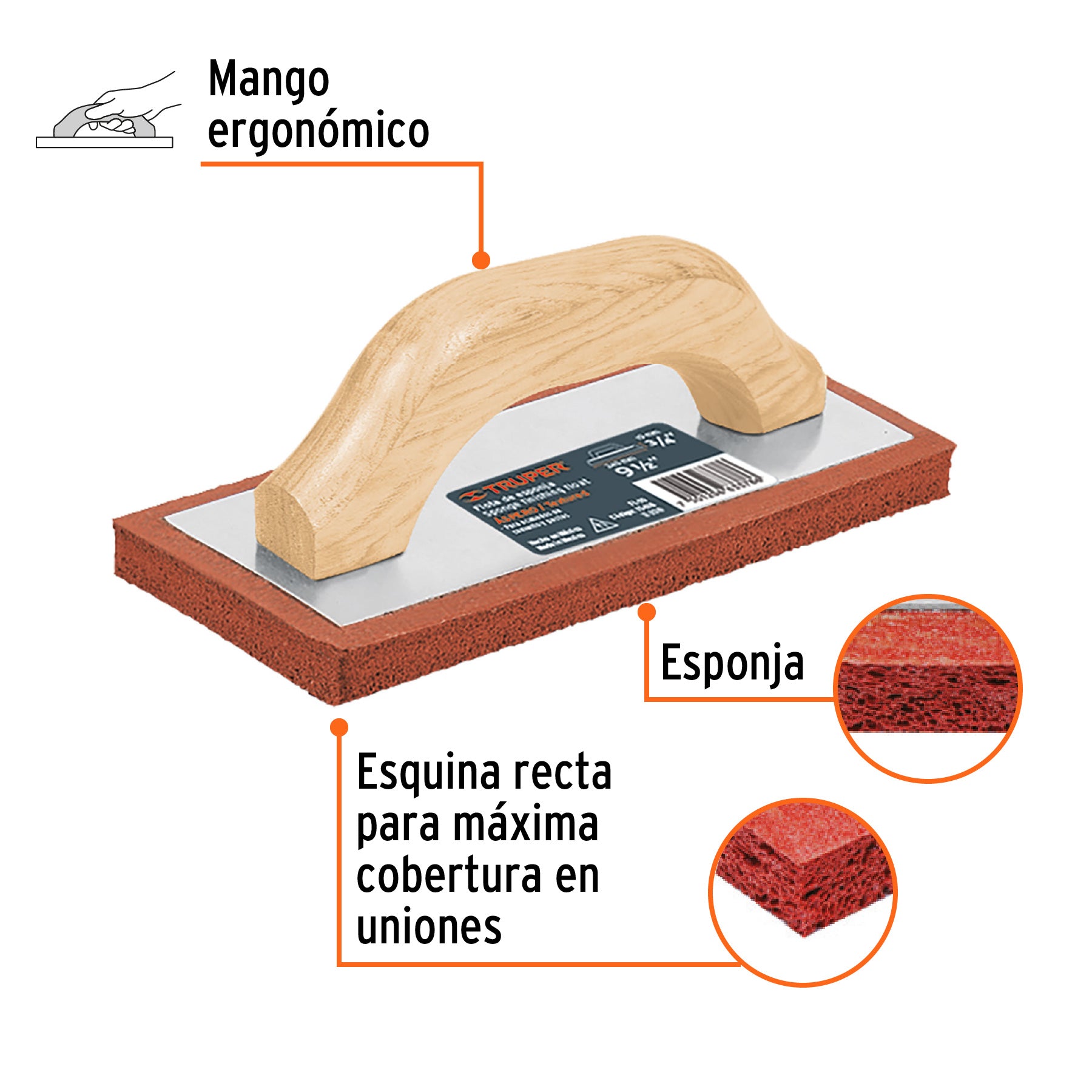 Flota de esponja 9-1/2" espesor 3/4", acabado áspero, TRUPER