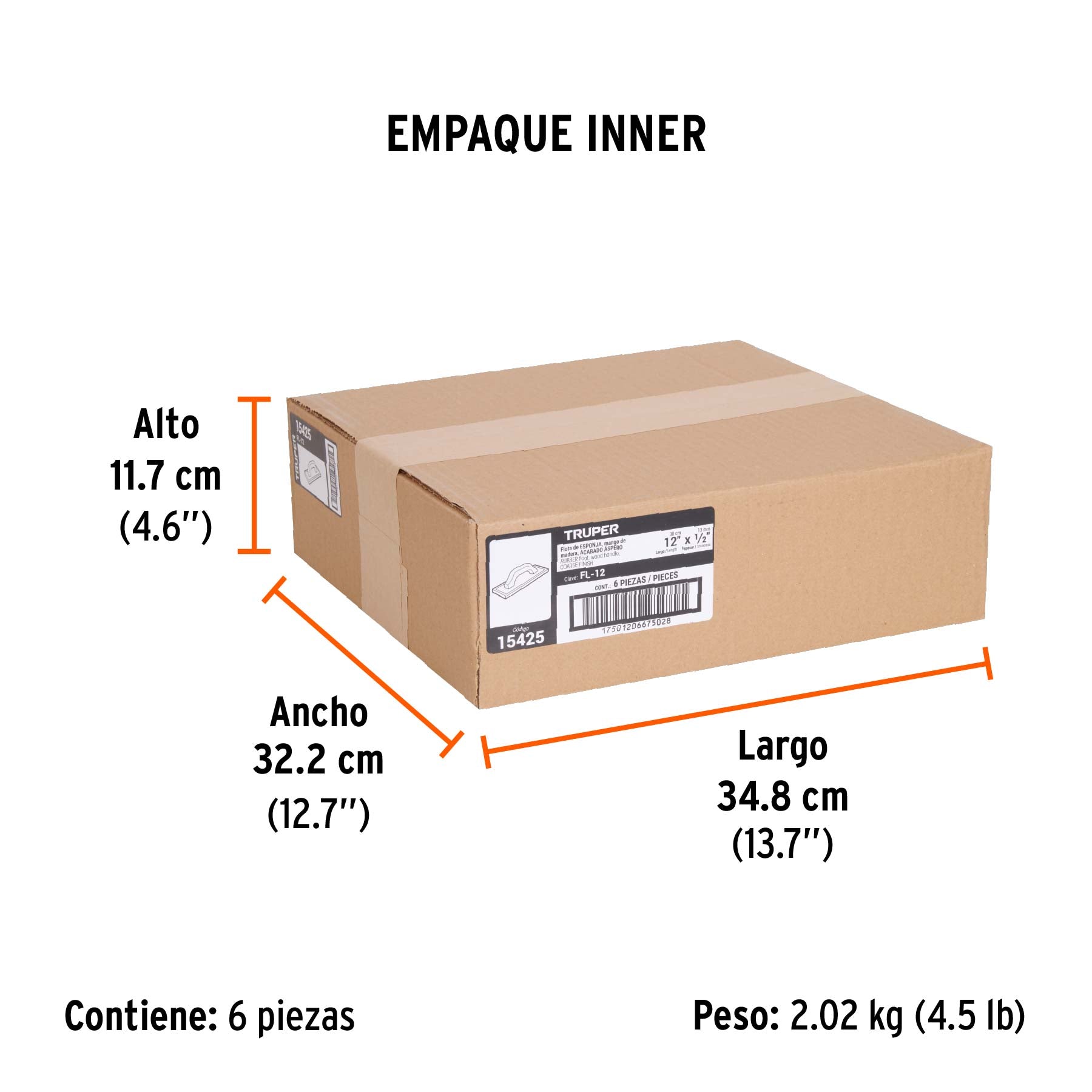 Flota de esponja 12", espesor 1/2", acabado áspero, TRUPER - Empaque