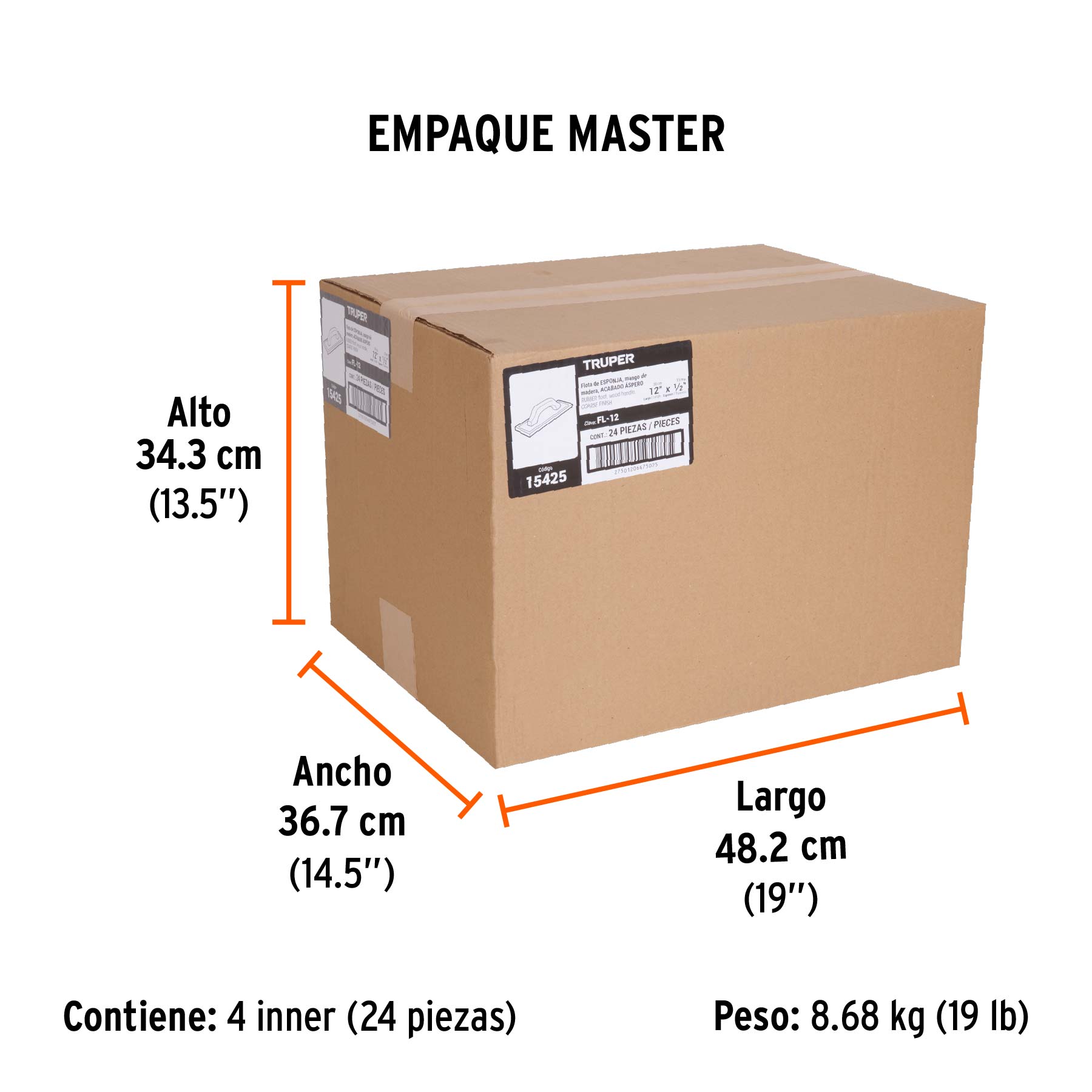 Flota de esponja 12", espesor 1/2", acabado áspero, TRUPER - Empaque