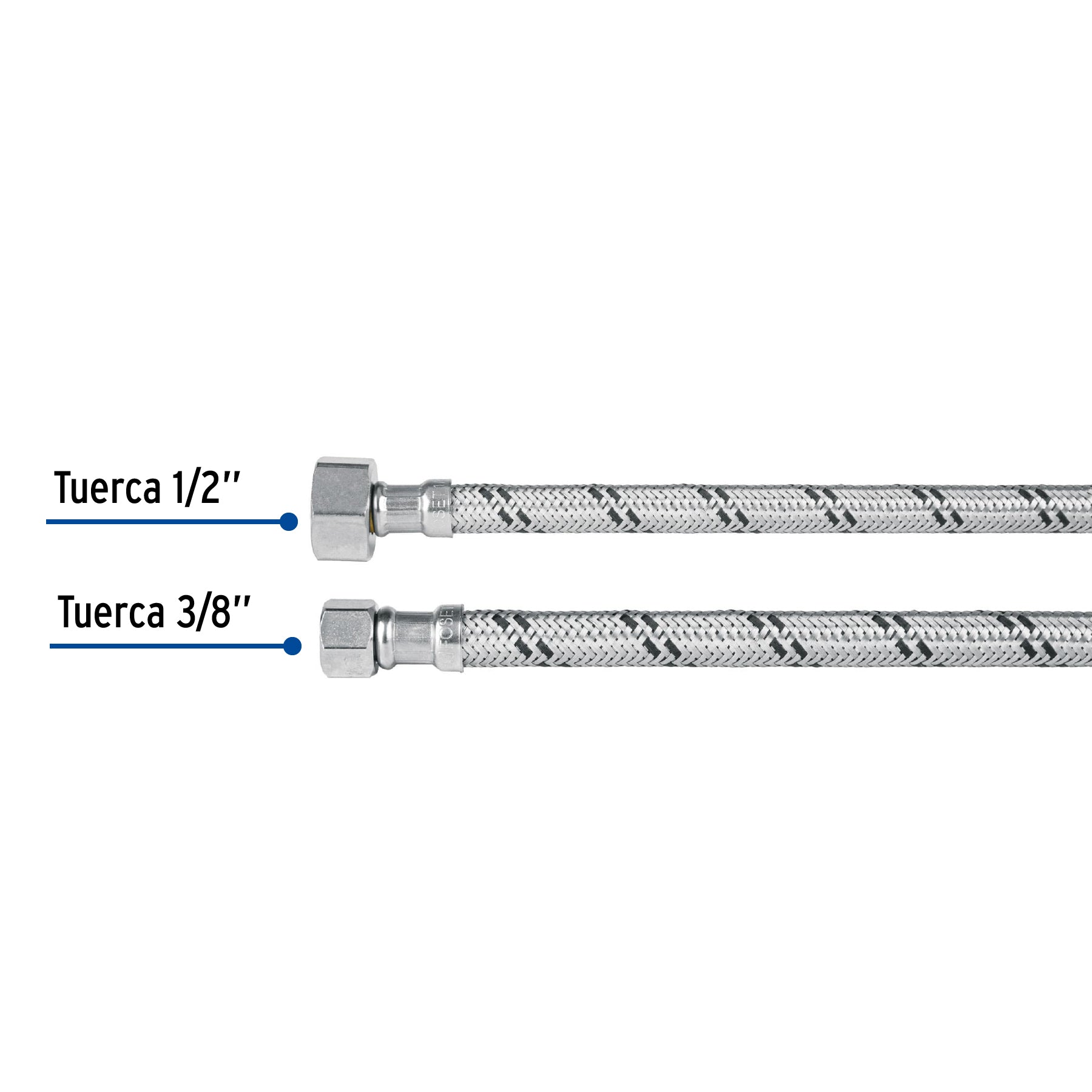 Manguera lavabo/fregadero, acero inox, 1/2" x 3/8", 30 cm