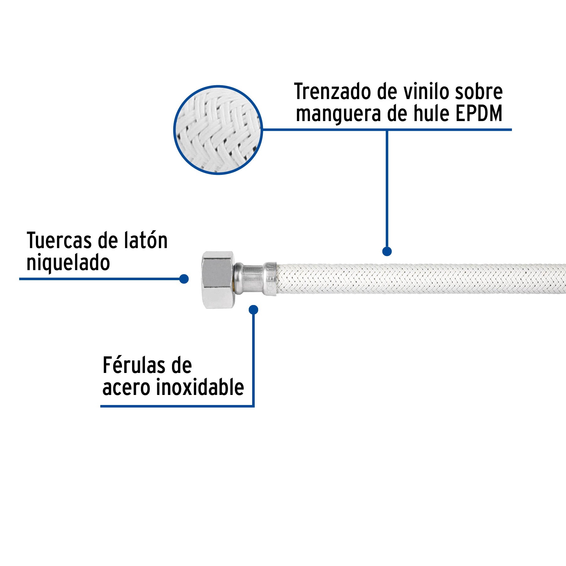 Manguera lavabo/fregadero, vinilo blanco, 1/2" x 1/2", 40 cm