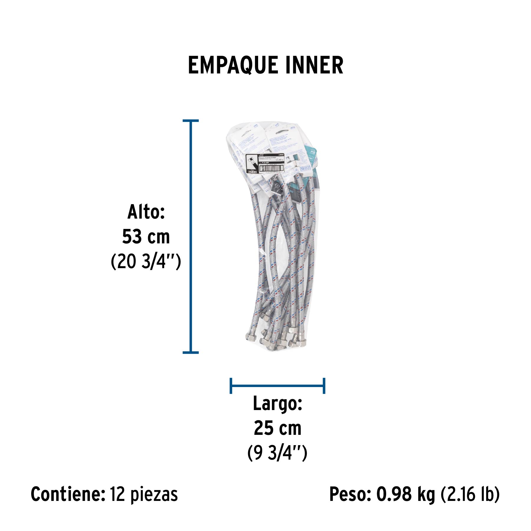 Manguera lavabo/fregadero, aluminio, 1/2"x1/2",40 cm, BASIC - Empaque