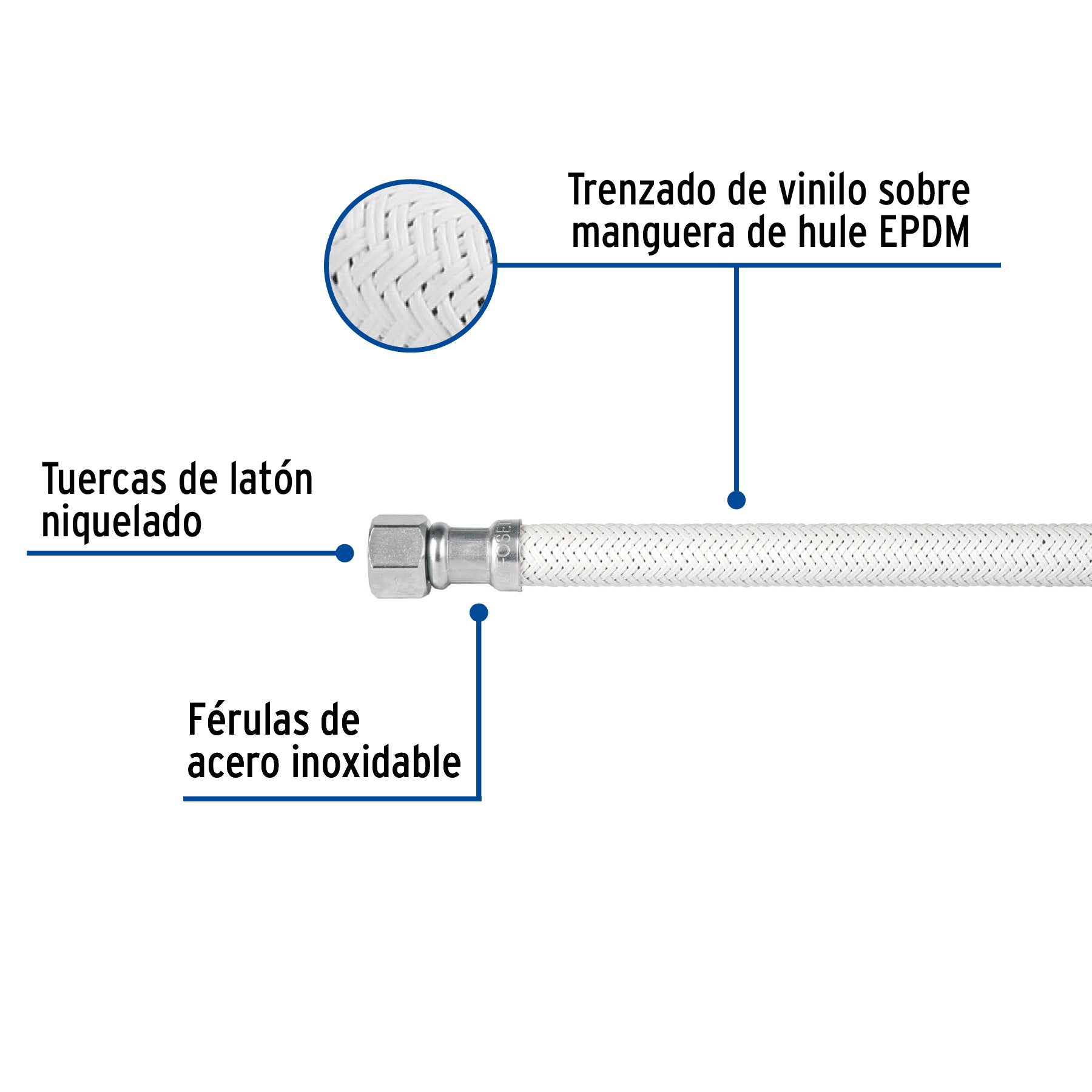 Manguera lavabo/fregadero, vinilo blanco, 1/2" x 3/8",40 cm