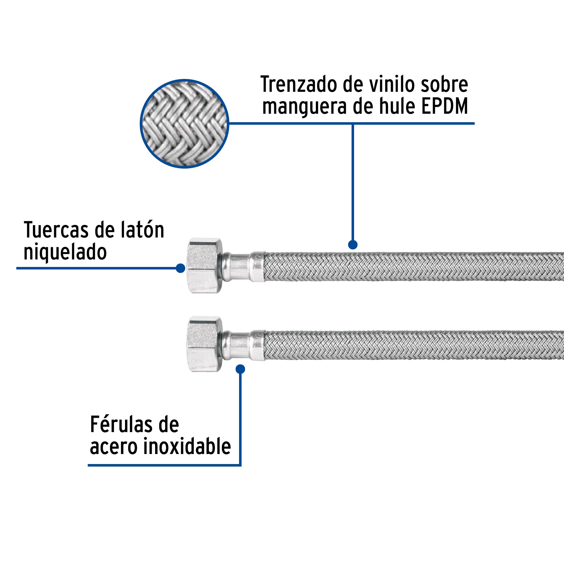 Manguera lavabo/fregadero, vinilo gris, 1/2" x 1/2", 40 cm