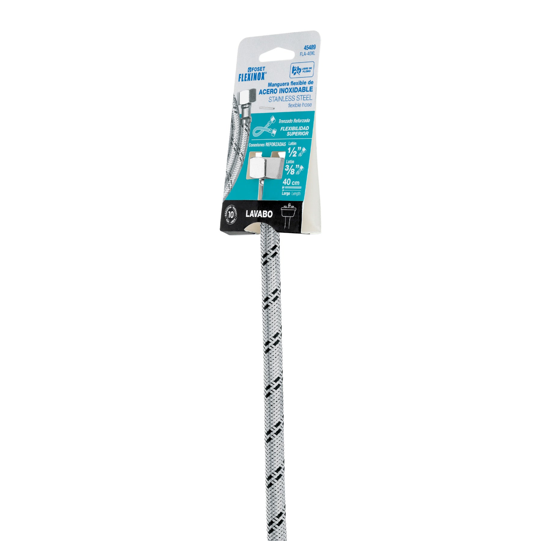 Manguera lavabo/fregadero, acero inox, 1/2" x 3/8", 40 cm