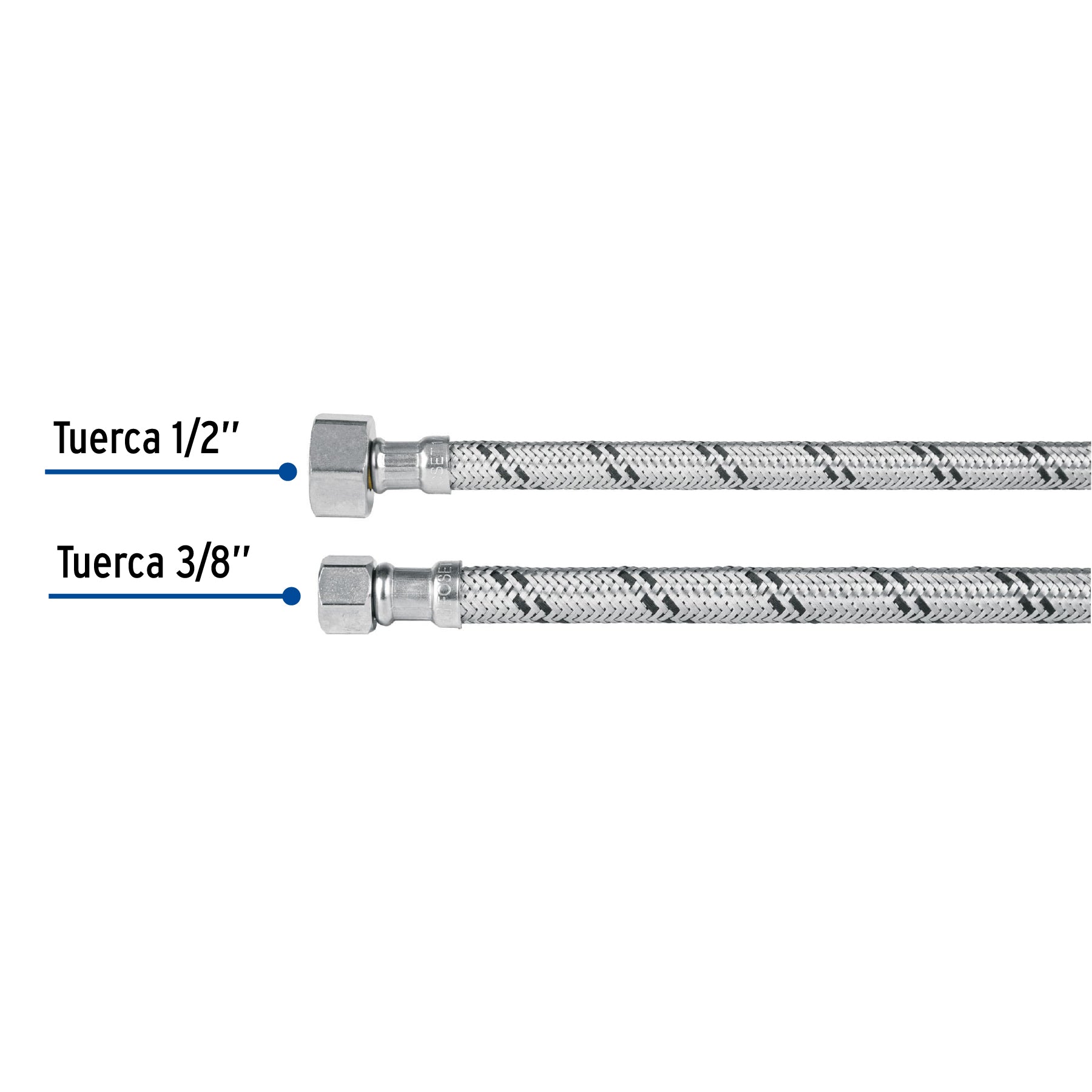 Manguera lavabo/fregadero, acero inox, 1/2" x 3/8", 40 cm