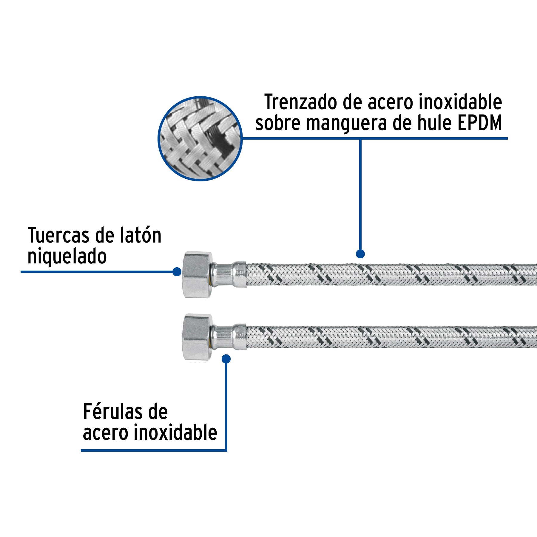 Manguera lavabo/fregadero, acero inox, 1/2" x 1/2", 40 cm