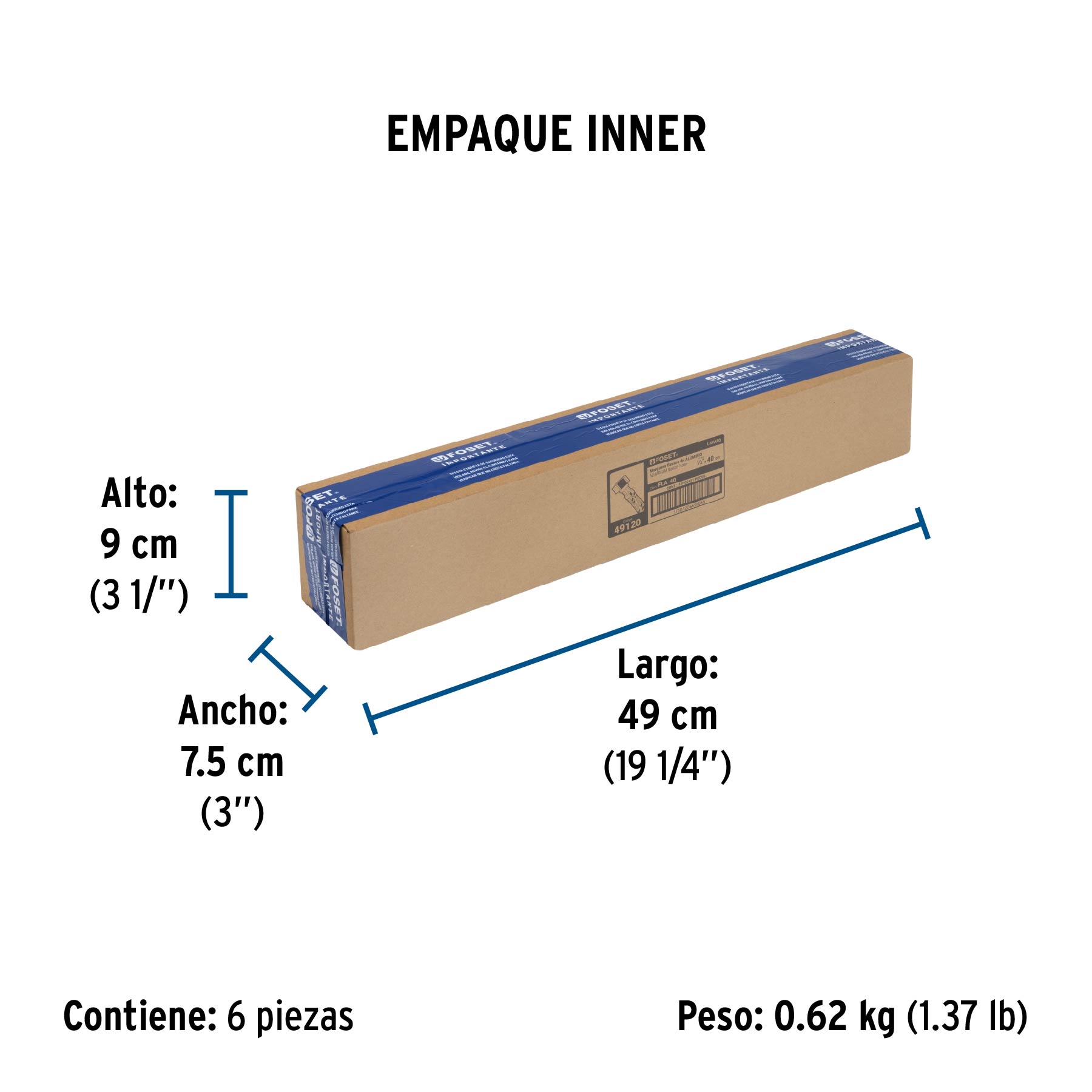 Manguera para lavabo/fregadero, aluminio, 1/2" x 1/2", 40 cm - Empaque