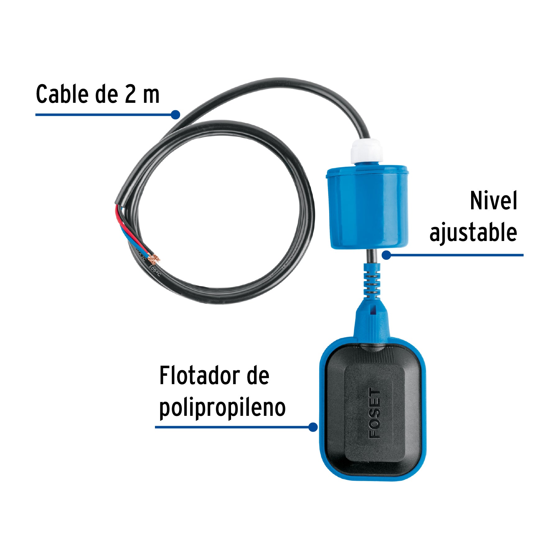 Flotador eléctrico con cable de 2 m, 10 A, FOSET