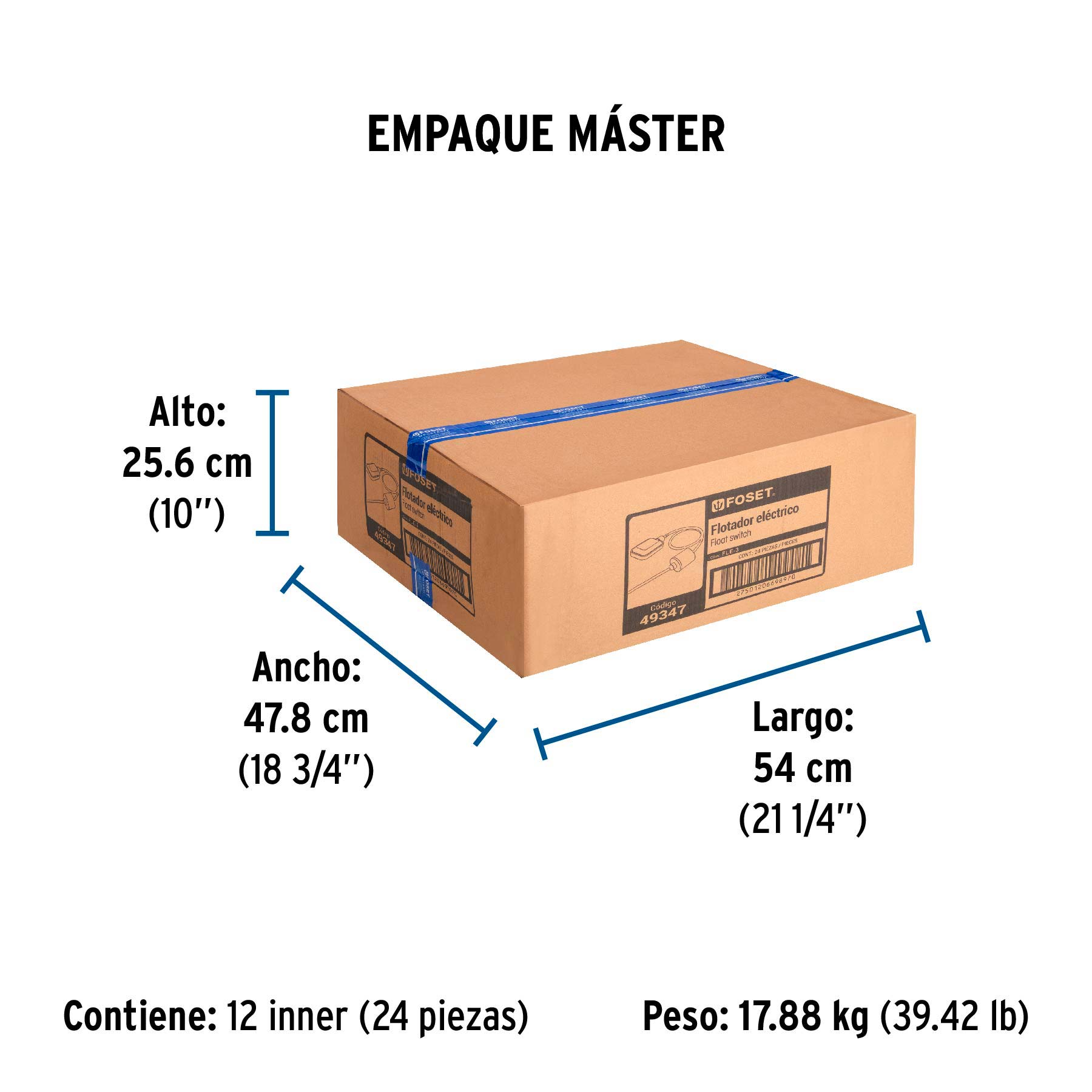 Flotador eléctrico con cable de 3 m, 10 A, FOSET - Empaque