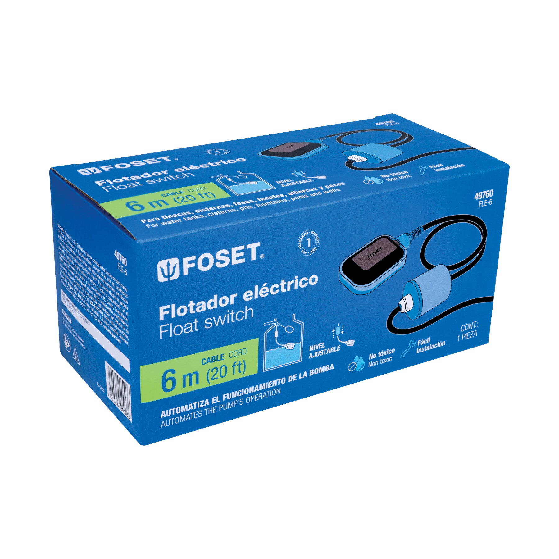 Flotador eléctrico con cable de 6 m, 10 A, FOSET