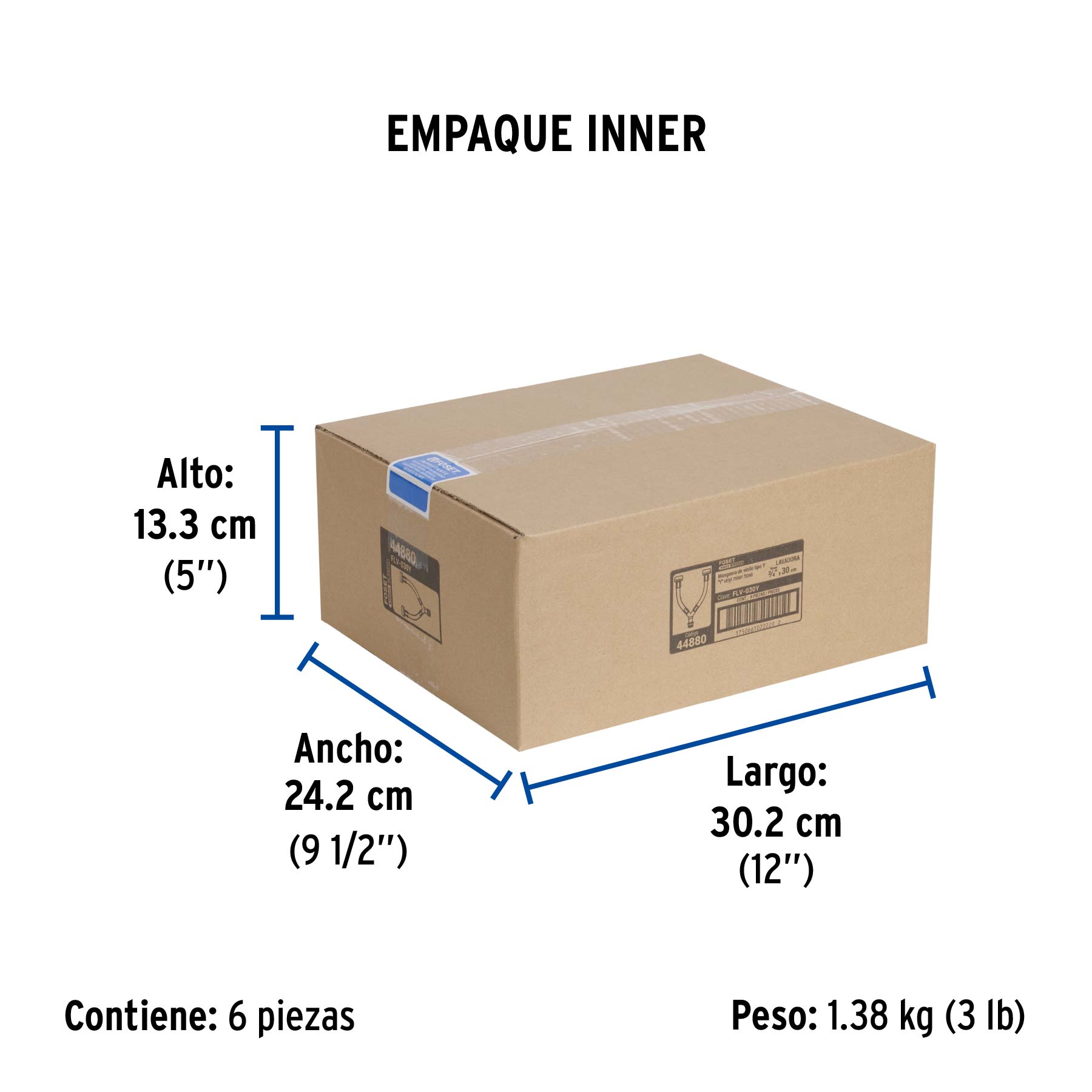 Manguera para lavadora, vinilo, tipo Y de 30cm, FOSET - Empaque