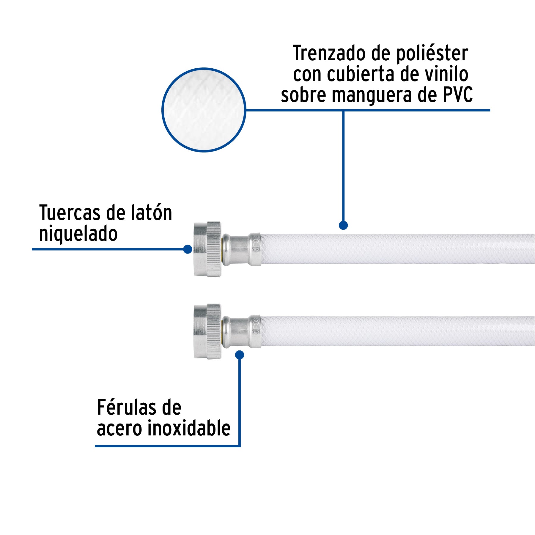 Manguera para lavadora, vinilo, 3/4" x 3/4", 1.2 m, FOSET