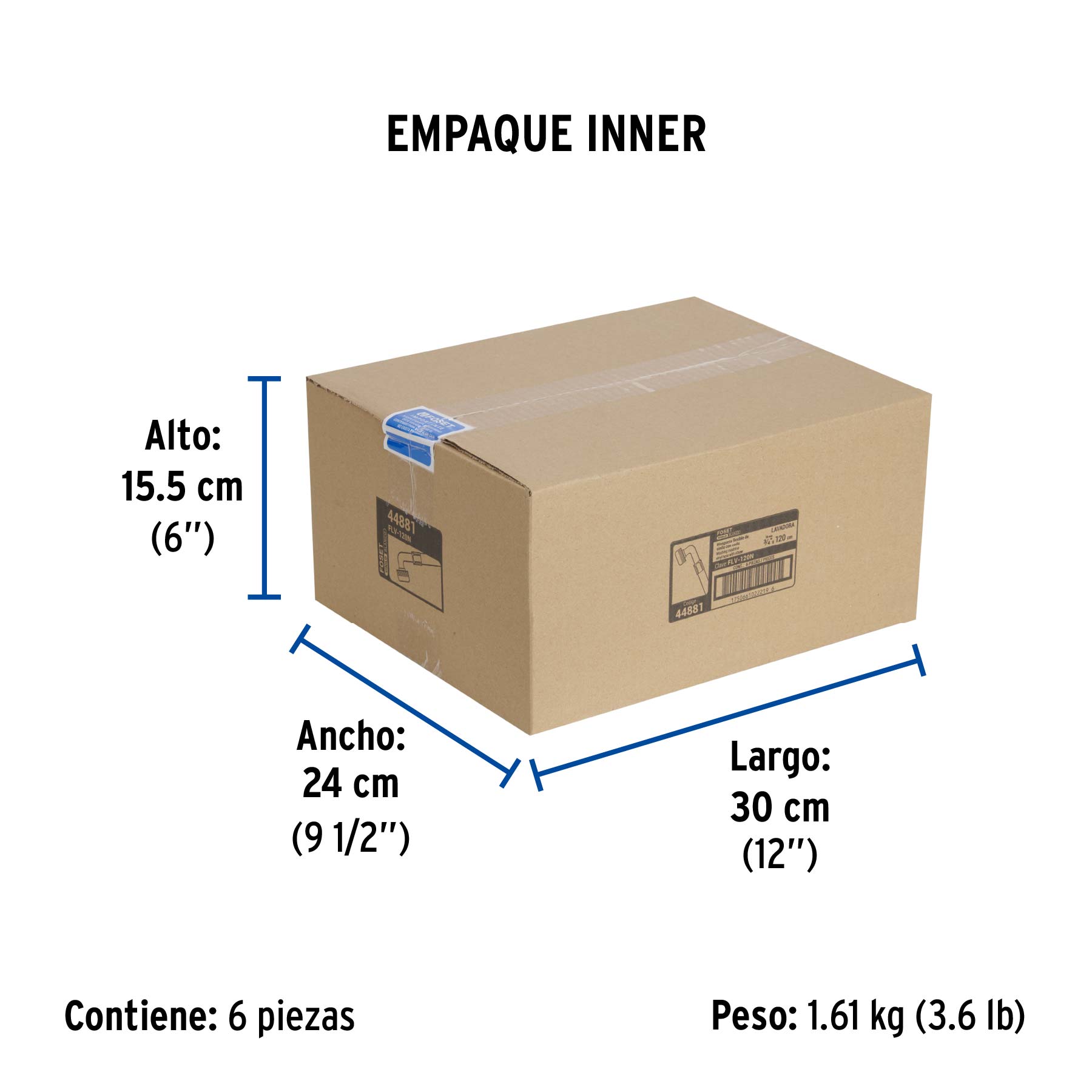 Manguera para lavadora, vinilo, c/codo 90, FOSET - Empaque