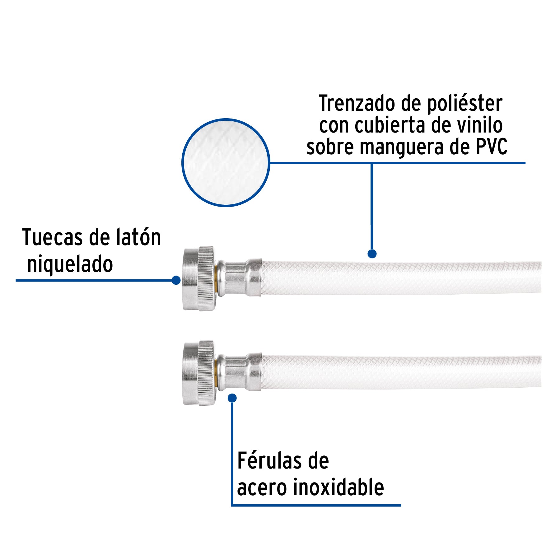 Manguera para lavadora, vinilo, 3/4" x 3/4", 1.8 m, FOSET