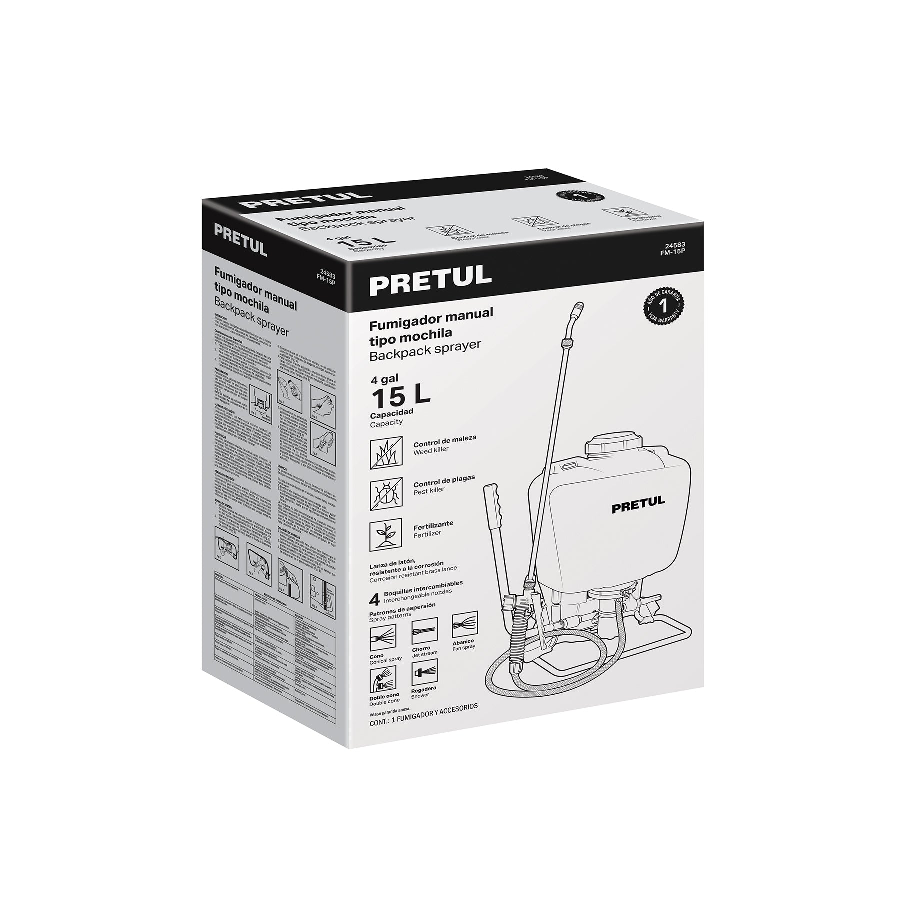Fumigador de 15 L manual de mochila, PRETUL