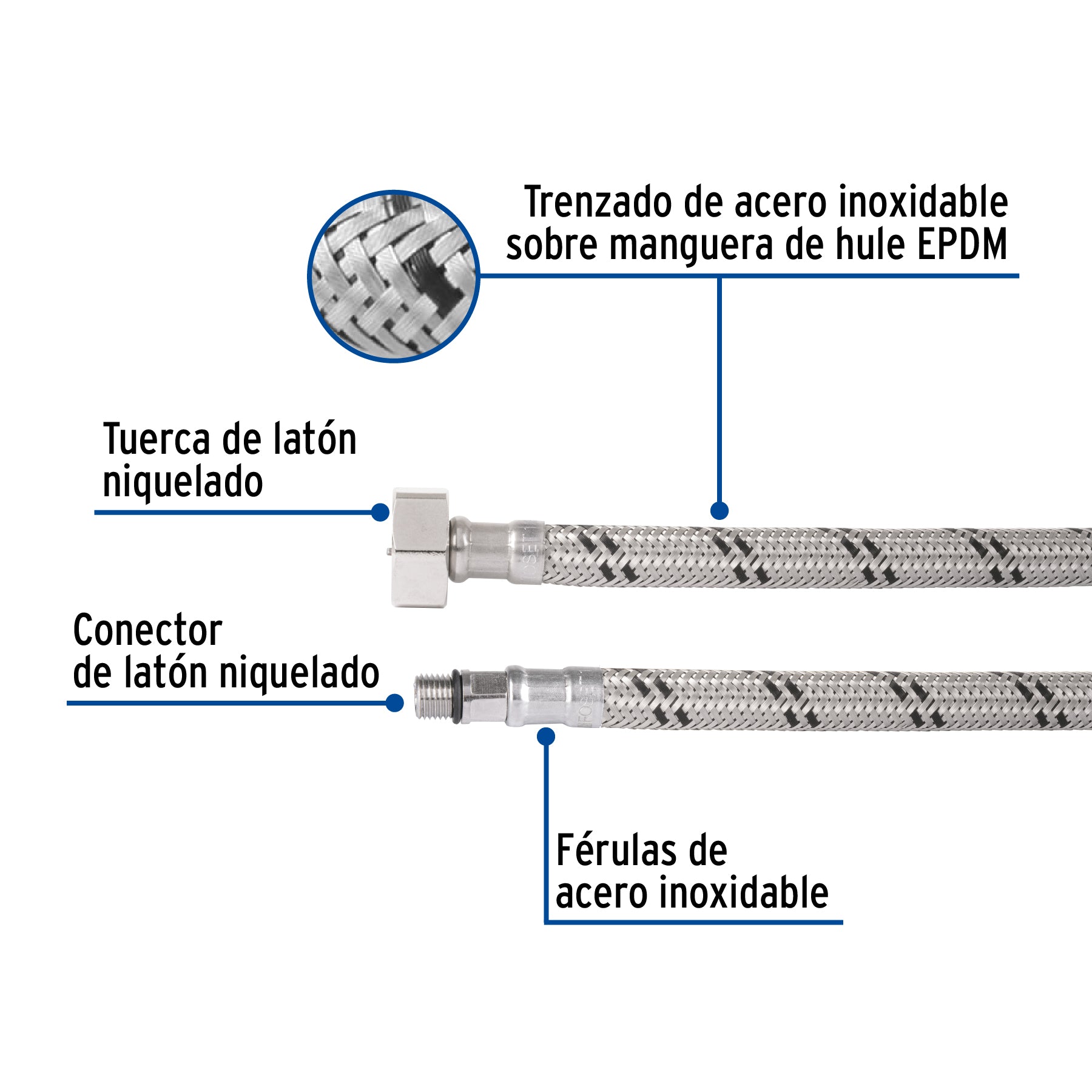 Manguera para monomando, acero inox, 1/2" x 3/8" UNF, 55cm