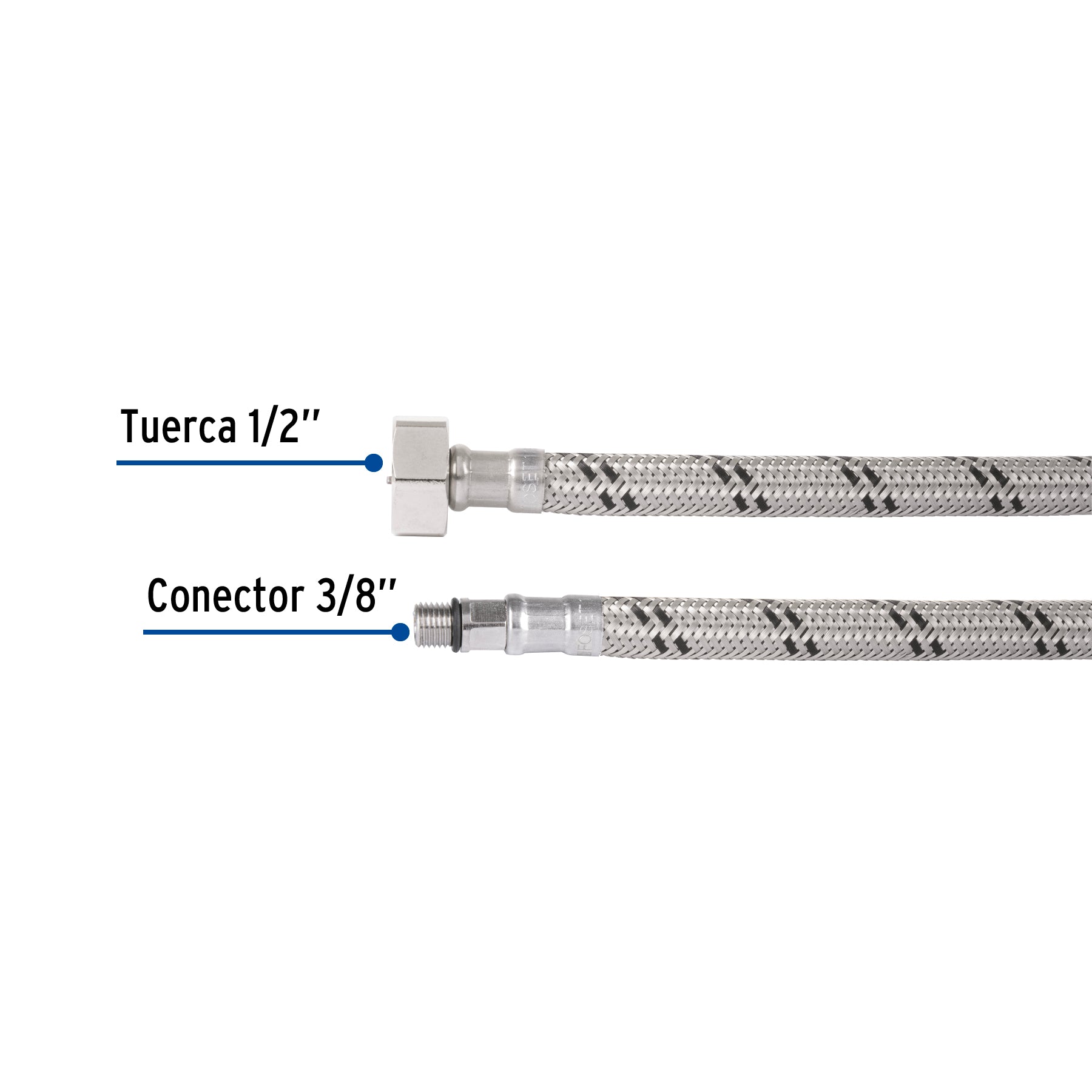 Manguera para monomando, acero inox, 1/2" x 3/8" UNF, 55cm