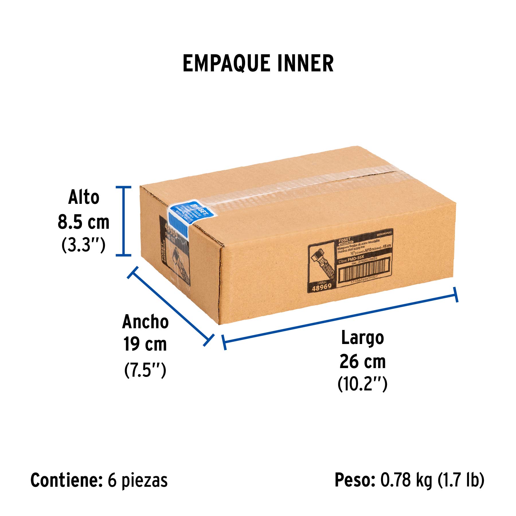 Manguera para monomando, acero inox, 1/2"x M10, 55 cm - Empaque