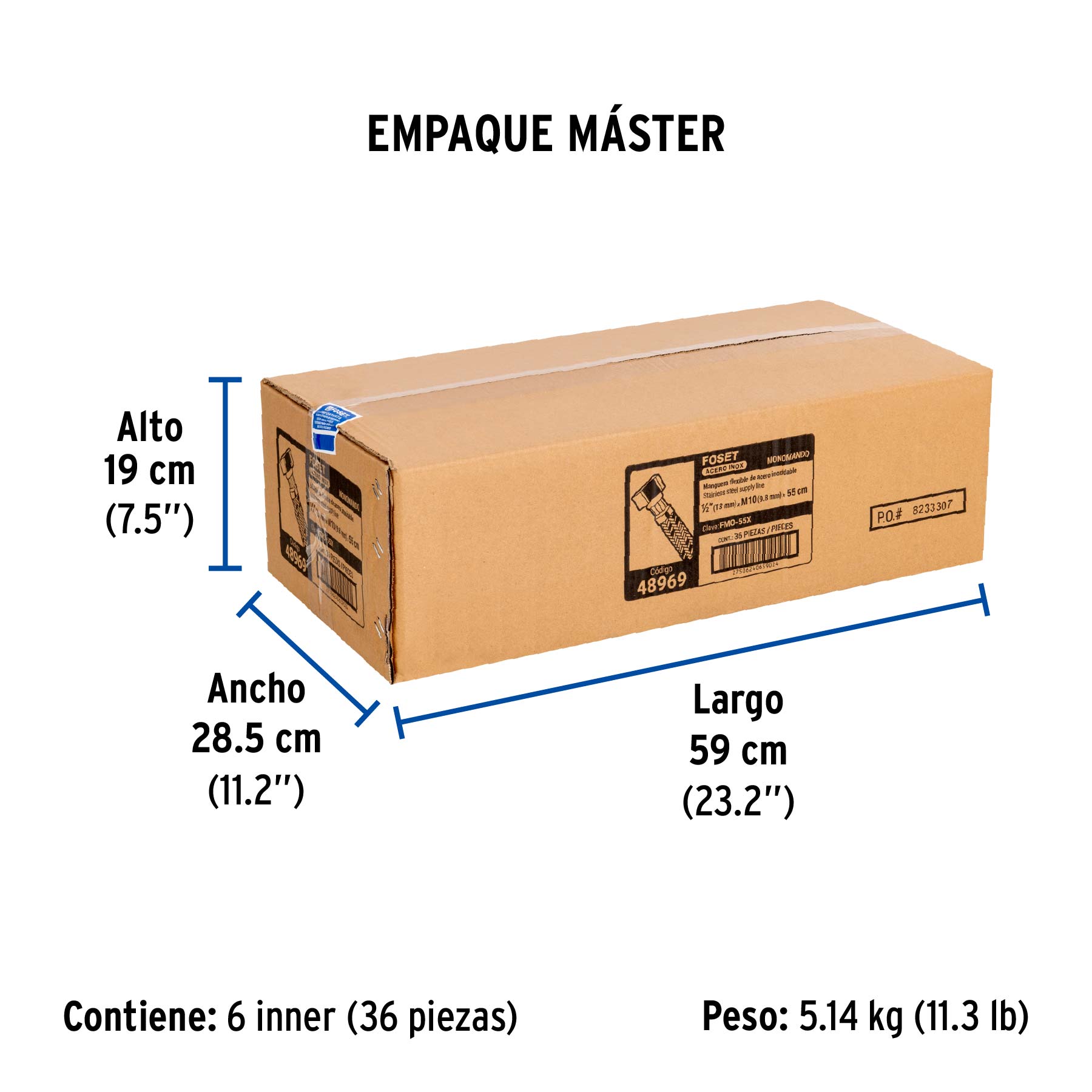 Manguera para monomando, acero inox, 1/2"x M10, 55 cm - Empaque
