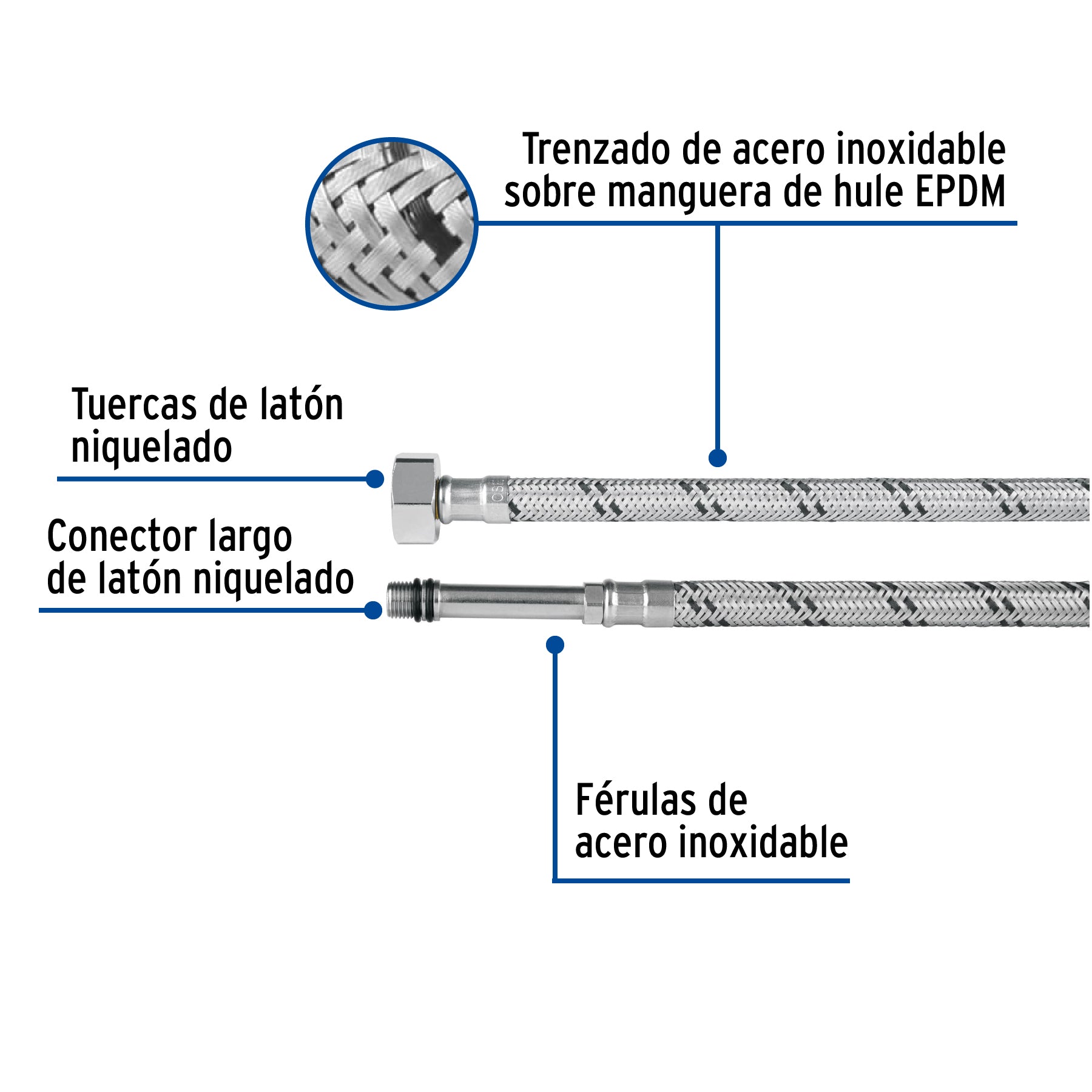Manguera para monomando, acero inox, 1/2"x M10, 55 cm