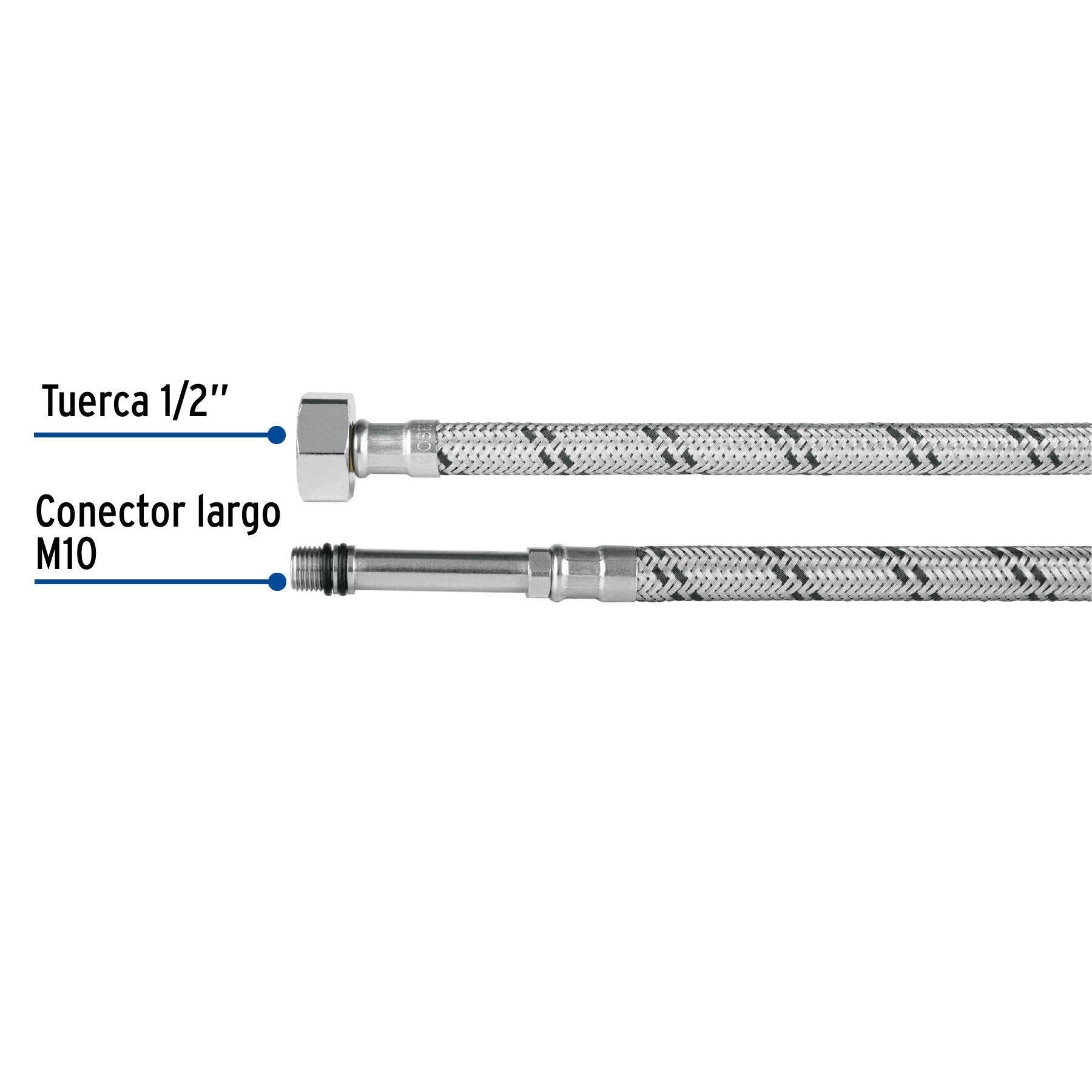 Manguera para monomando, acero inox, 1/2"x M10, 55 cm