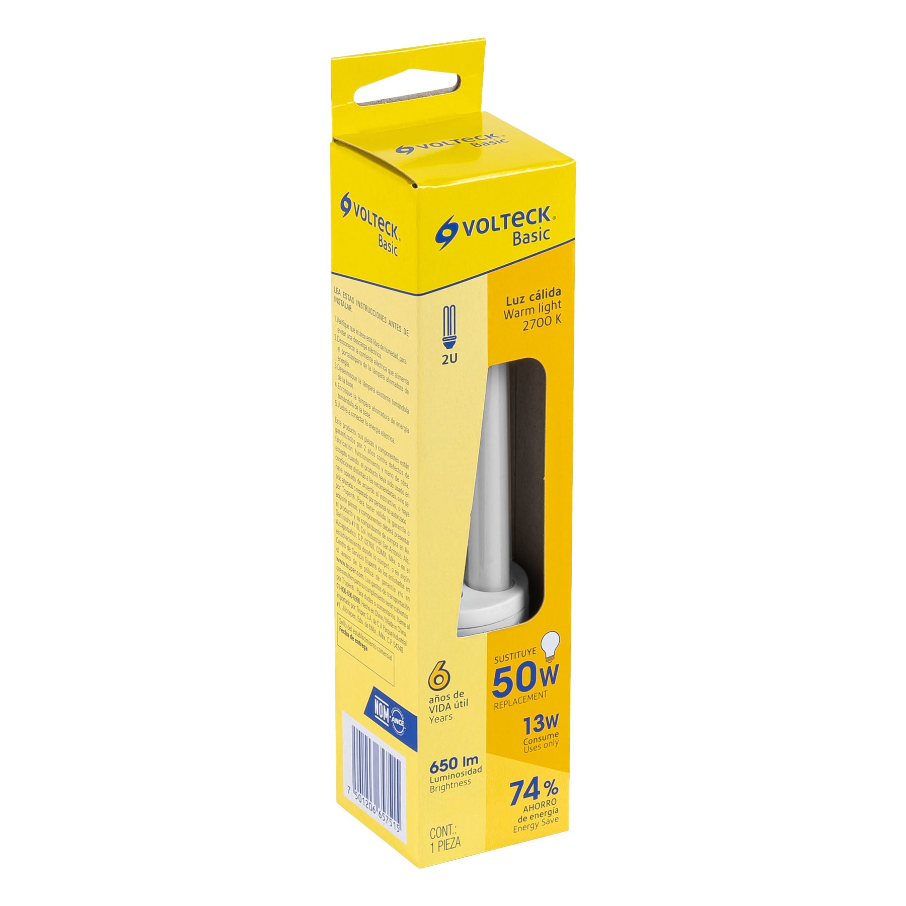 Lámpara doble T4 13 W luz cálida en caja, VOLTECK