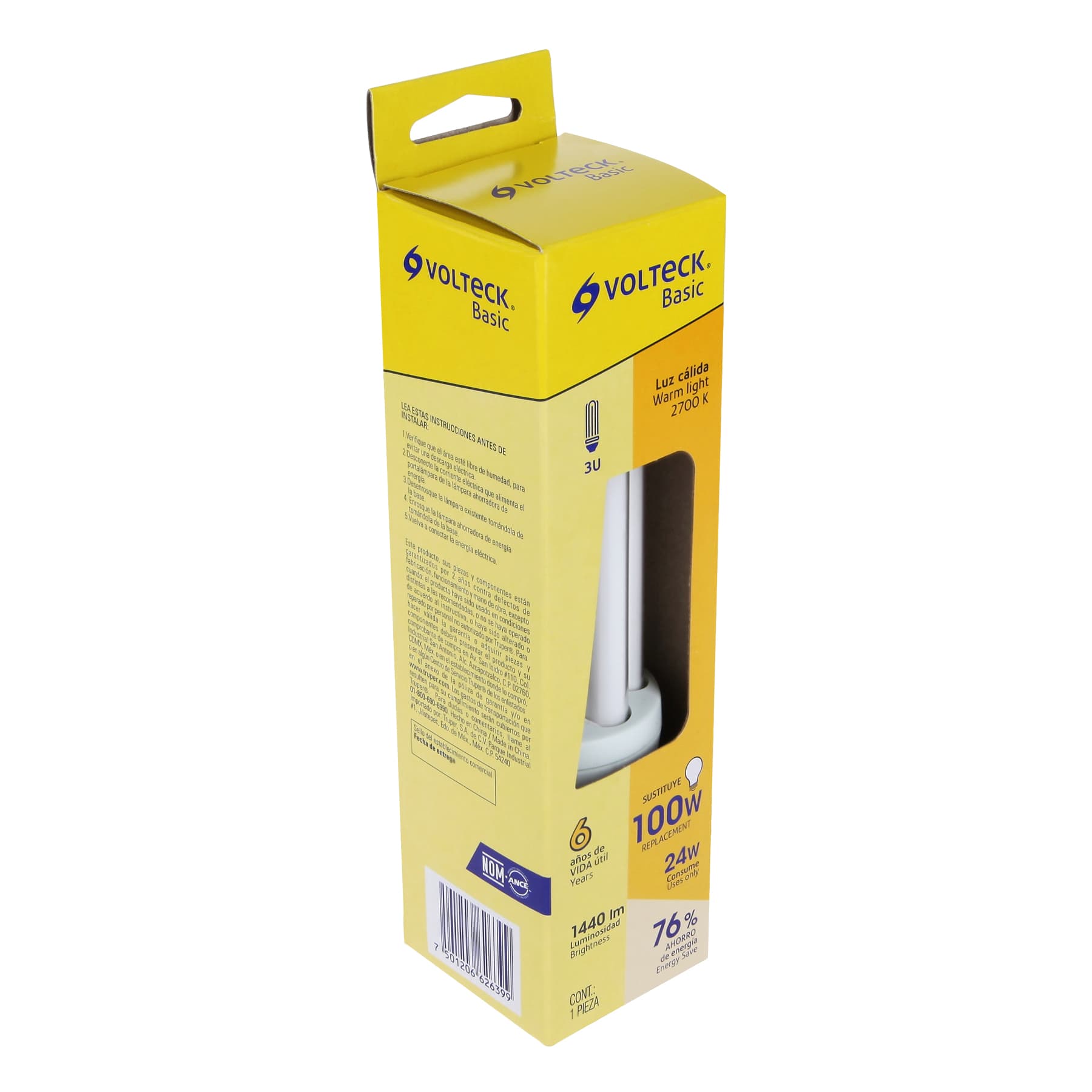 Lámpara triple T4 24 W luz cálida en caja, VOLTECK
