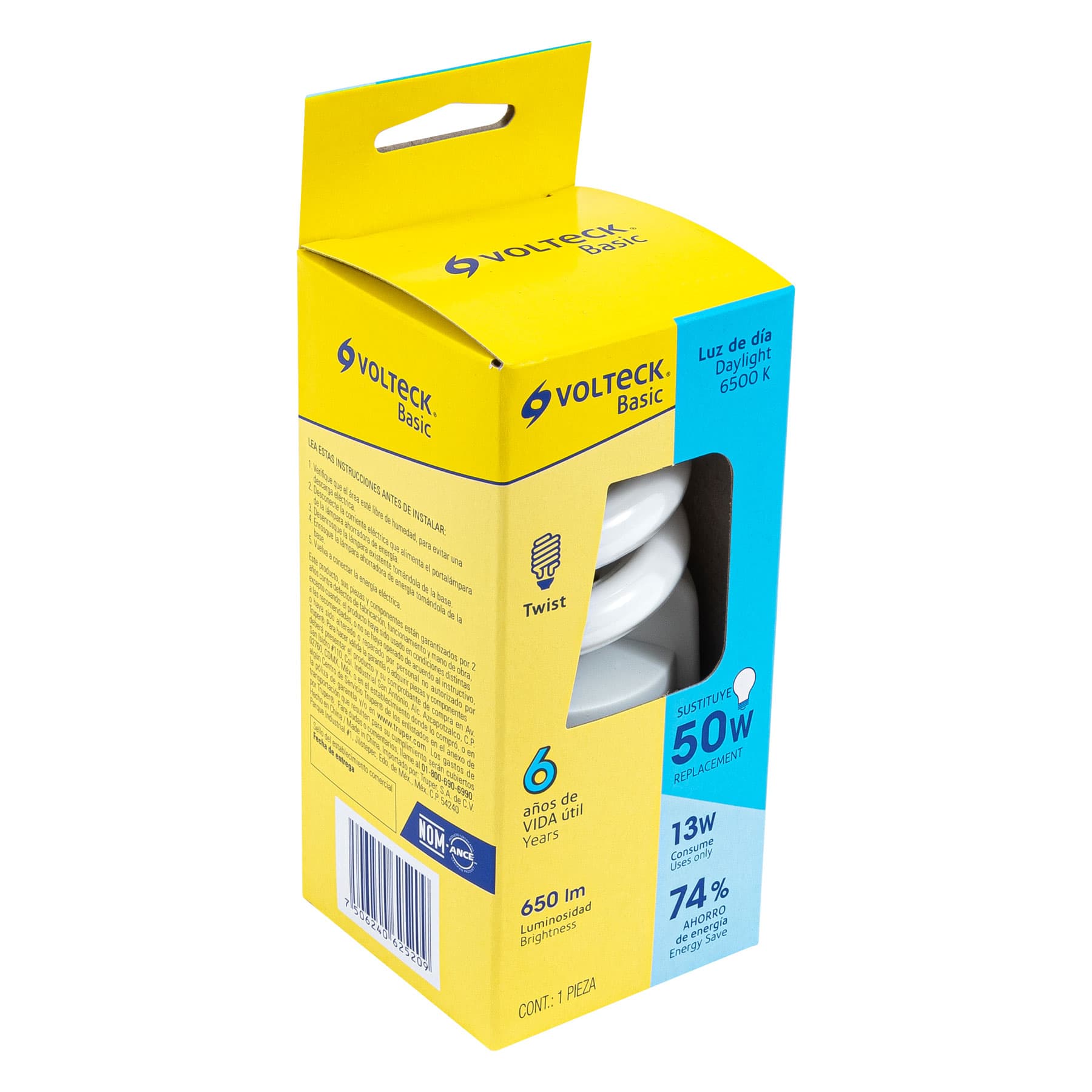 Lámpara espiral T4 13 W luz de día en caja, VOLTECK
