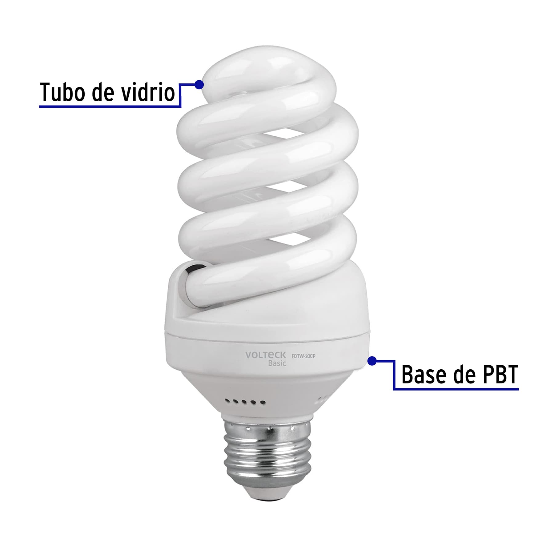 Pack de 4 lámparas espiral T4 20 W luz de día, caja, VOLTECK