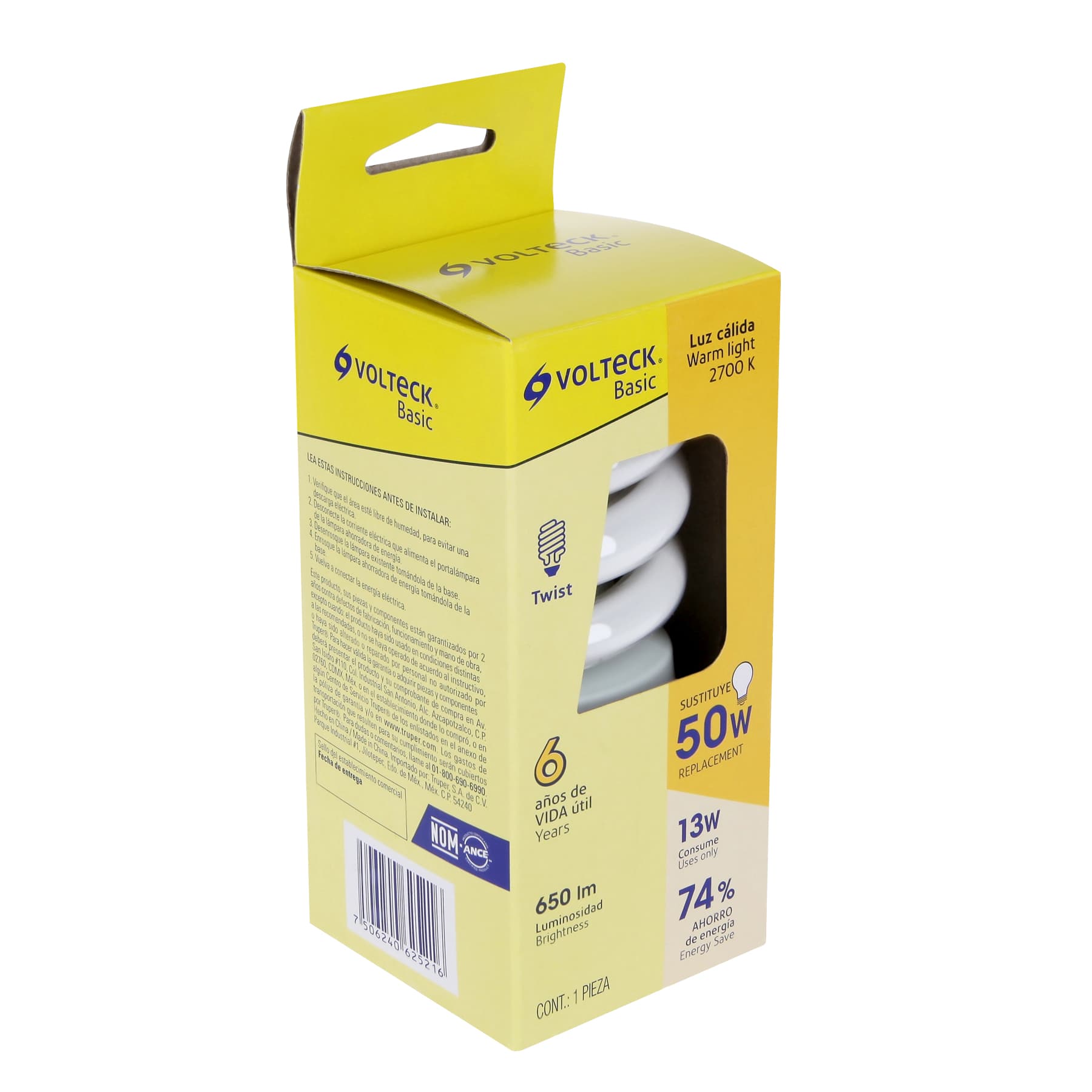 Lámpara espiral T4 13 W luz cálida en caja, VOLTECK